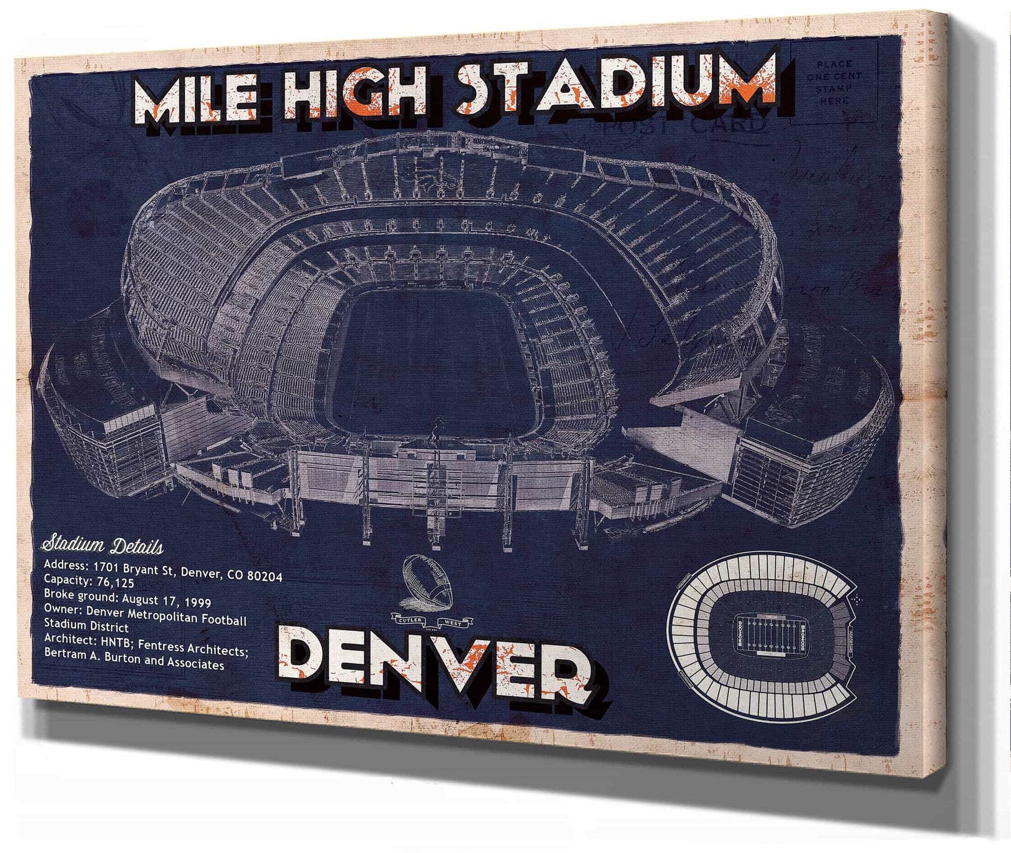 Denver Broncos Vintage Sports Authority Field - Vintage Football Print