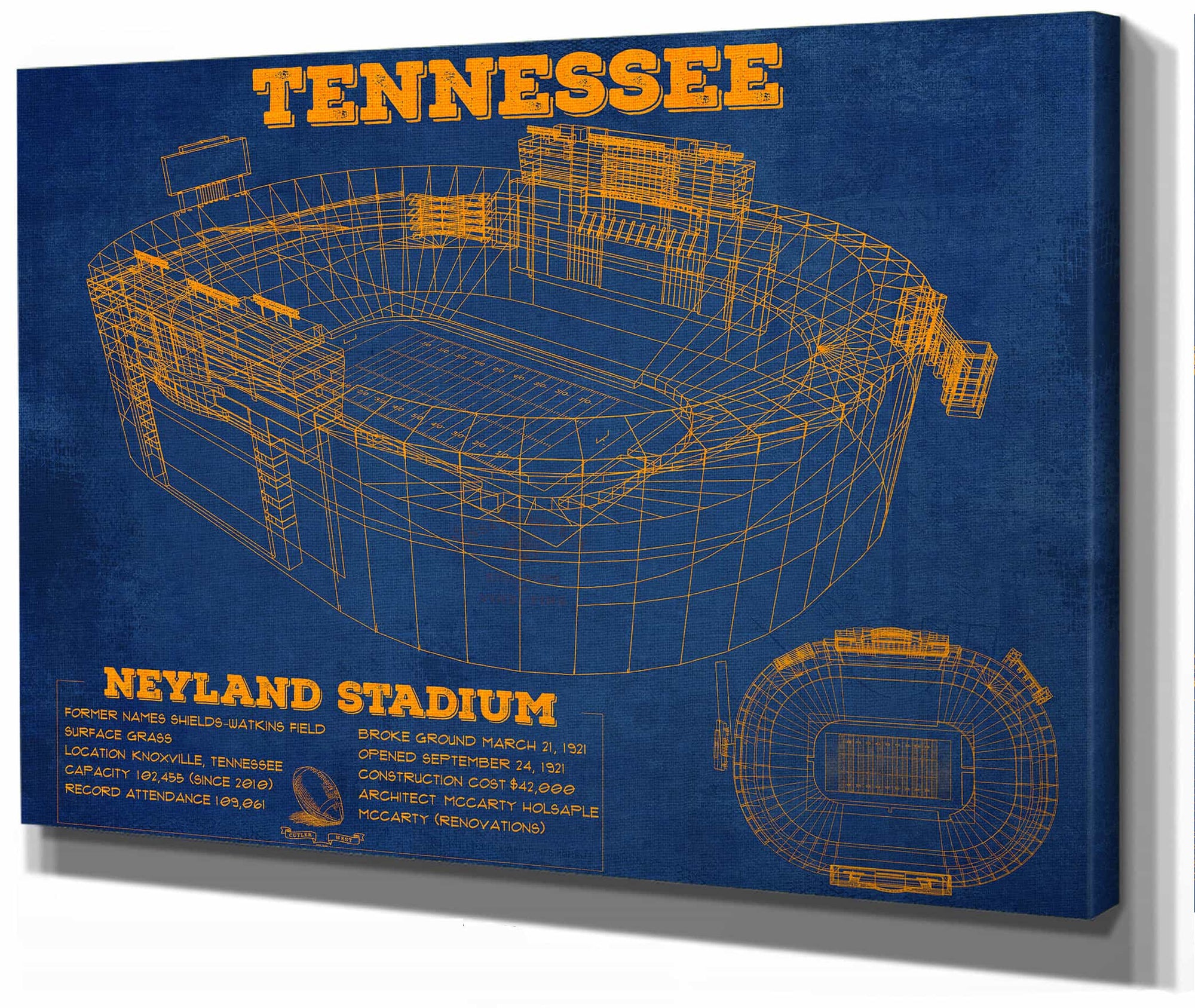 Vintage Tennessee Volunteers - Neyland Stadium Blueprint Wall Art