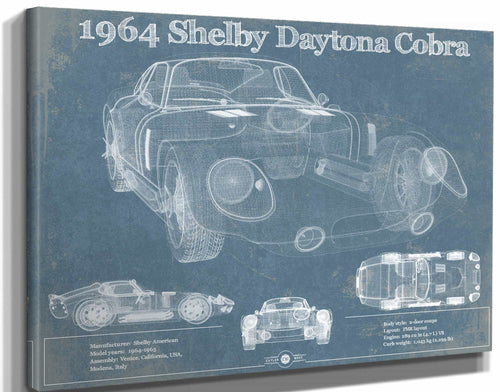 14" x 11" / Stretched Canvas Wrap Cutler West 64' Shelby Cobra Daytona Blueprint Vintage Auto Print