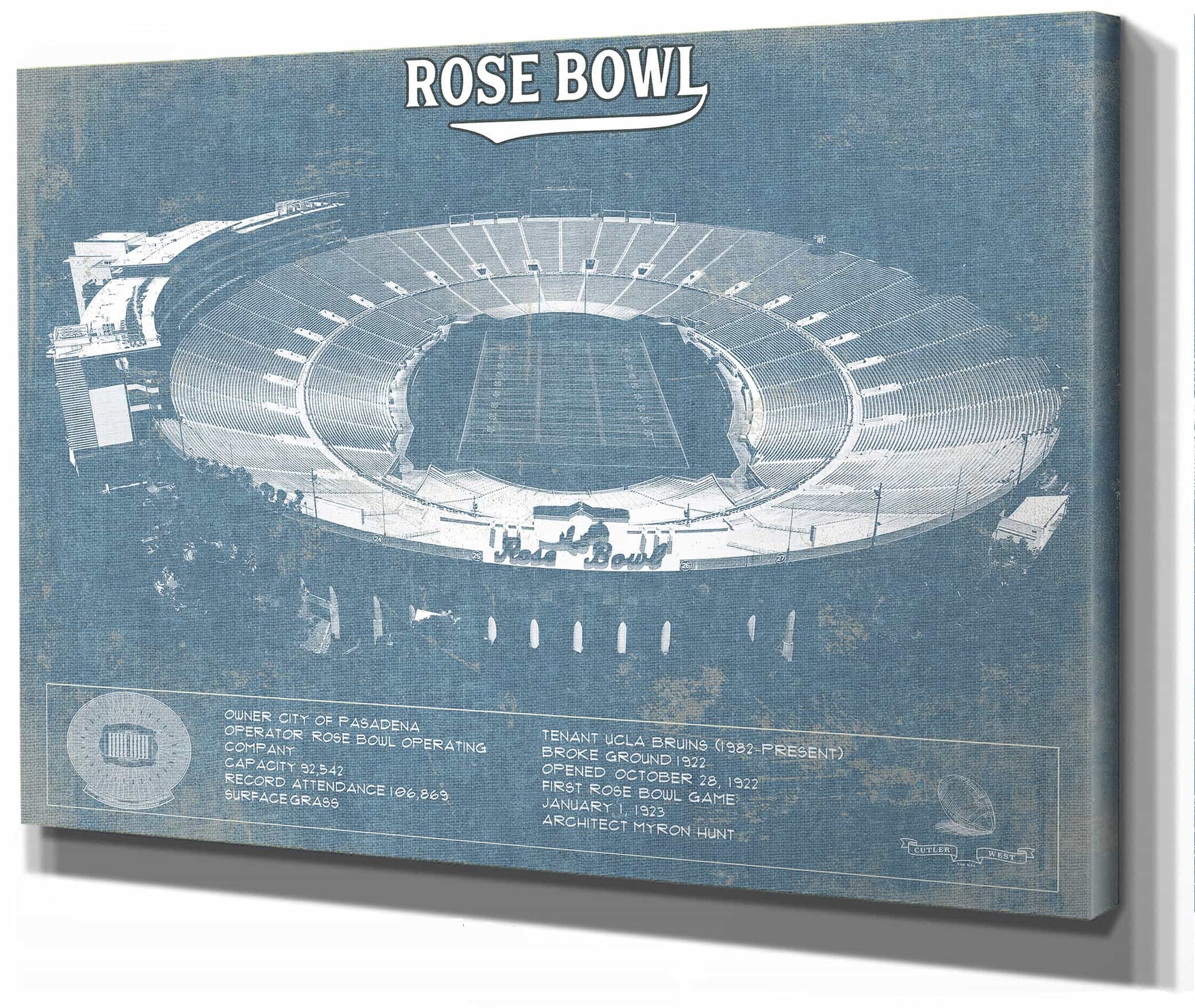 UCLA Bruins Art - Rose Bowl Vintage Stadium Blueprint Art Print
