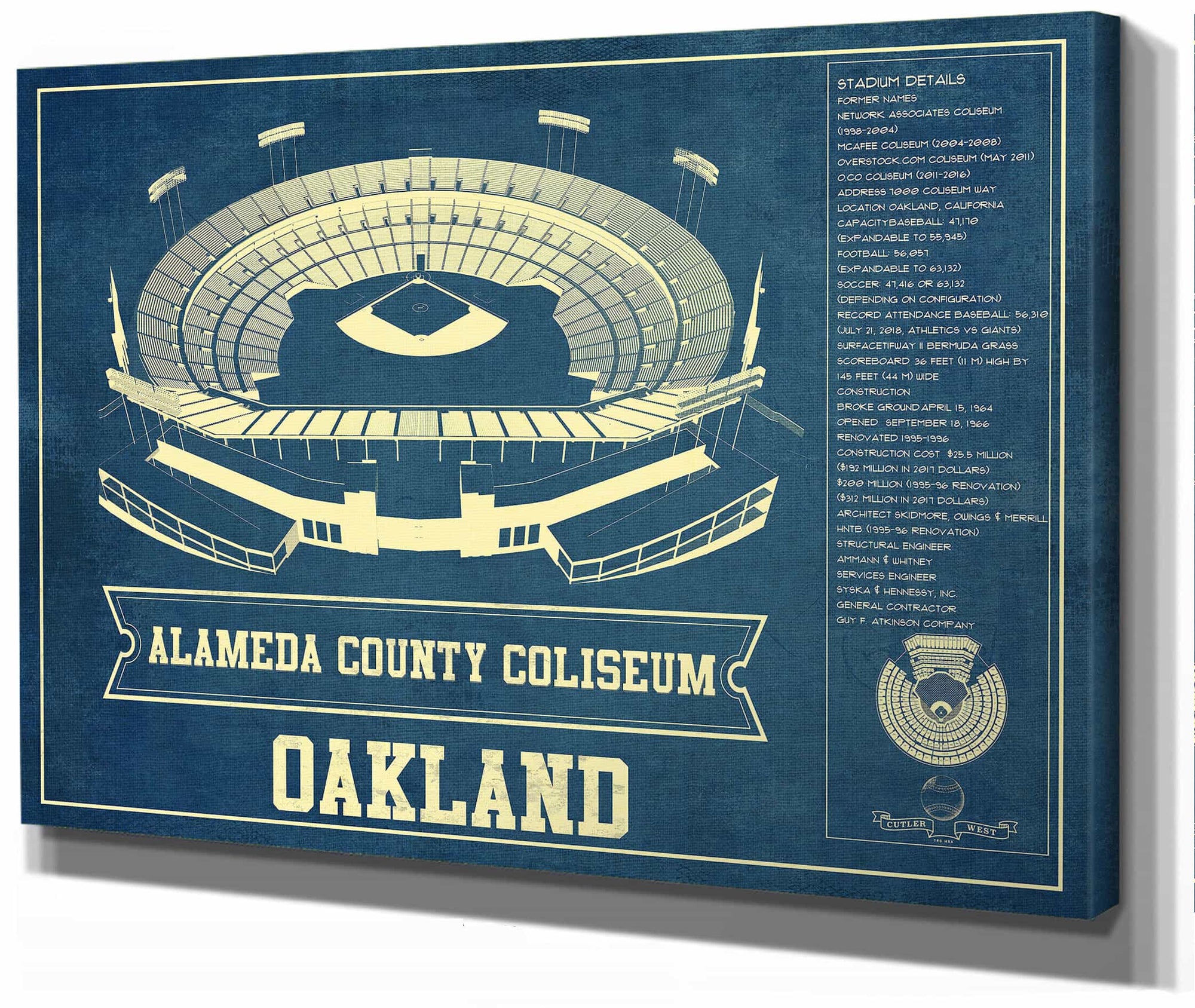 Oakland A's Alameda County Coliseum Seating Chart - Vintage Baseball Fan Print