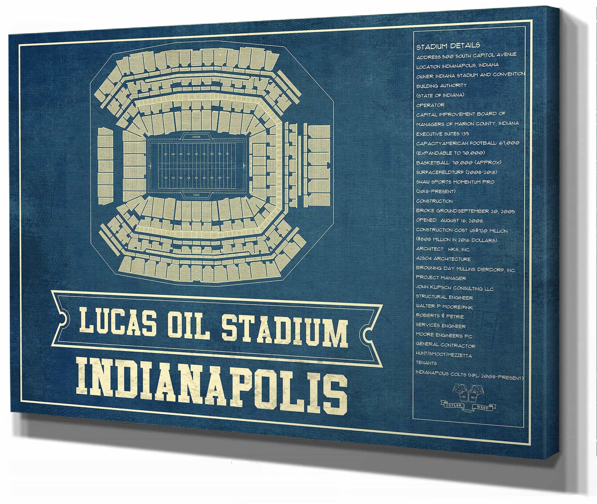 Indianapolis Colts Lucas Oil Stadium Blueprint - Vintage Football Print