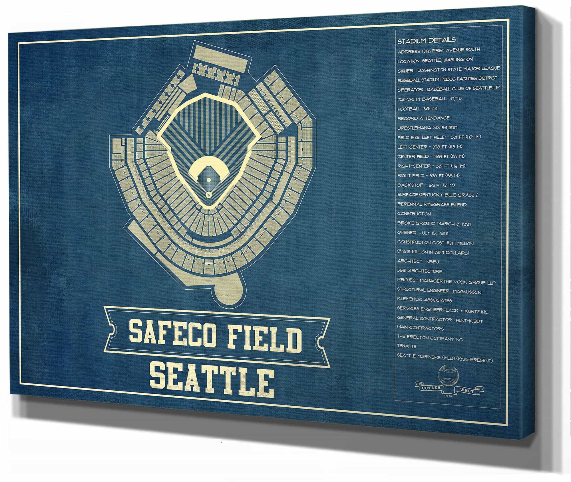 Seattle Mariners - Safeco Field Vintage Seating Chart Baseball Print
