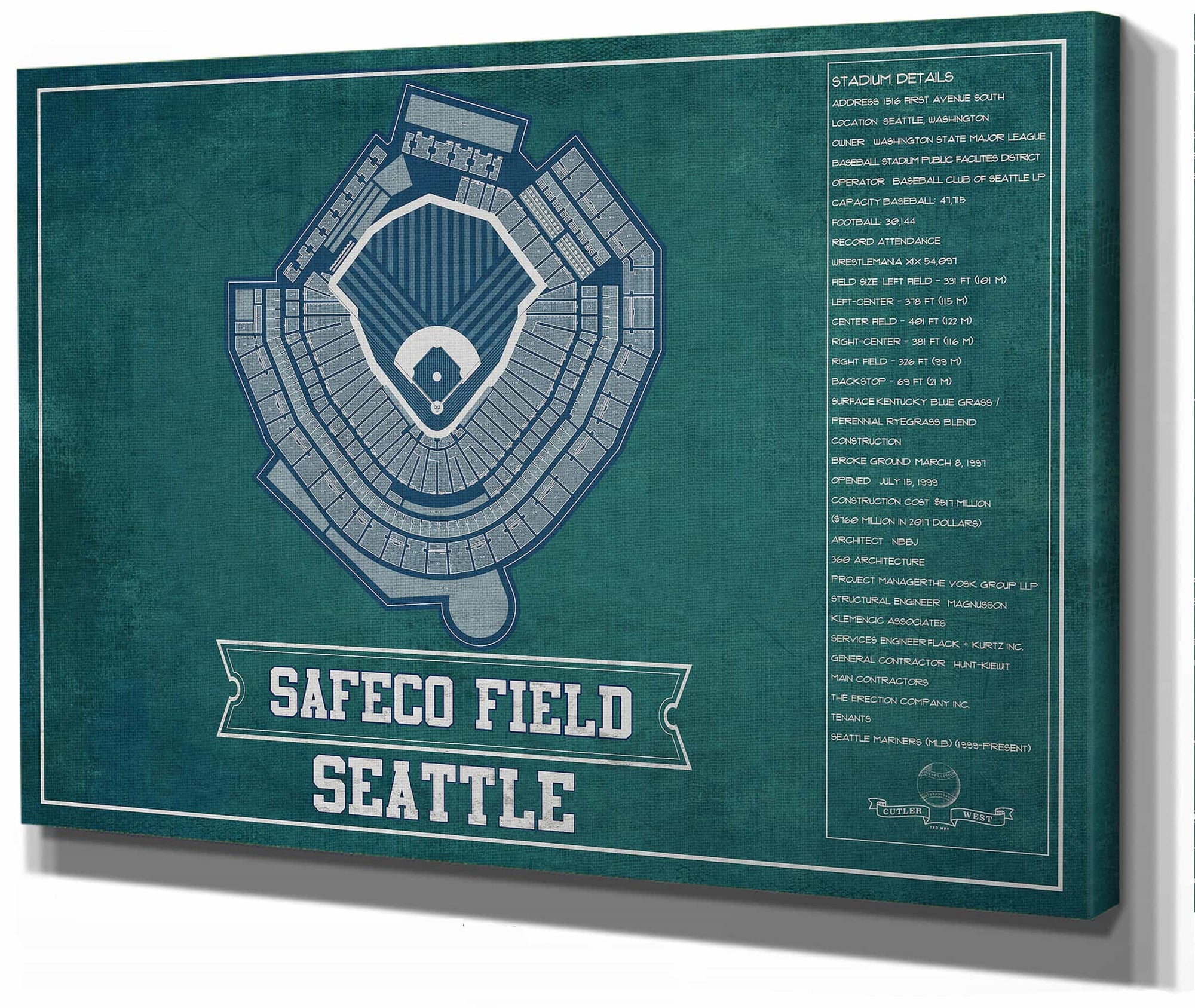 Seattle Mariners - Safeco Field Vintage Seating Chart Baseball Team Color Print