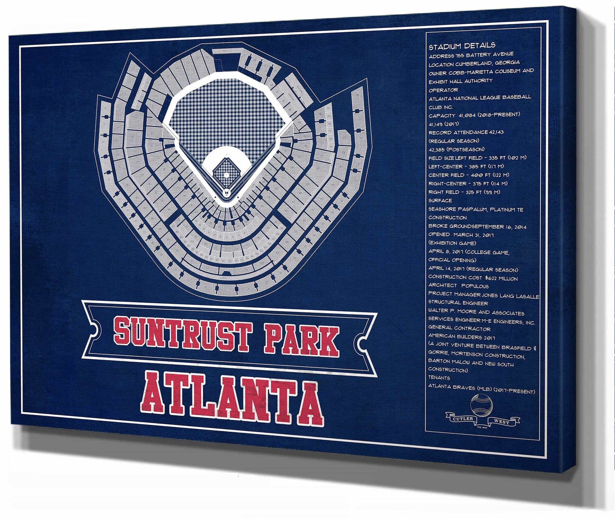 Turner Field - Atlanta Braves (MLB) Team Color Vintage Baseball Print