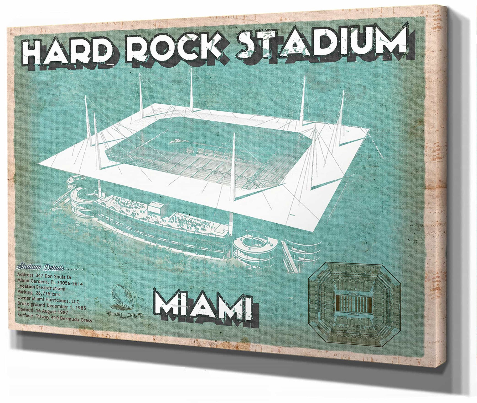 Miami Dolphins Hard Rock Stadium - Vintage Football Print