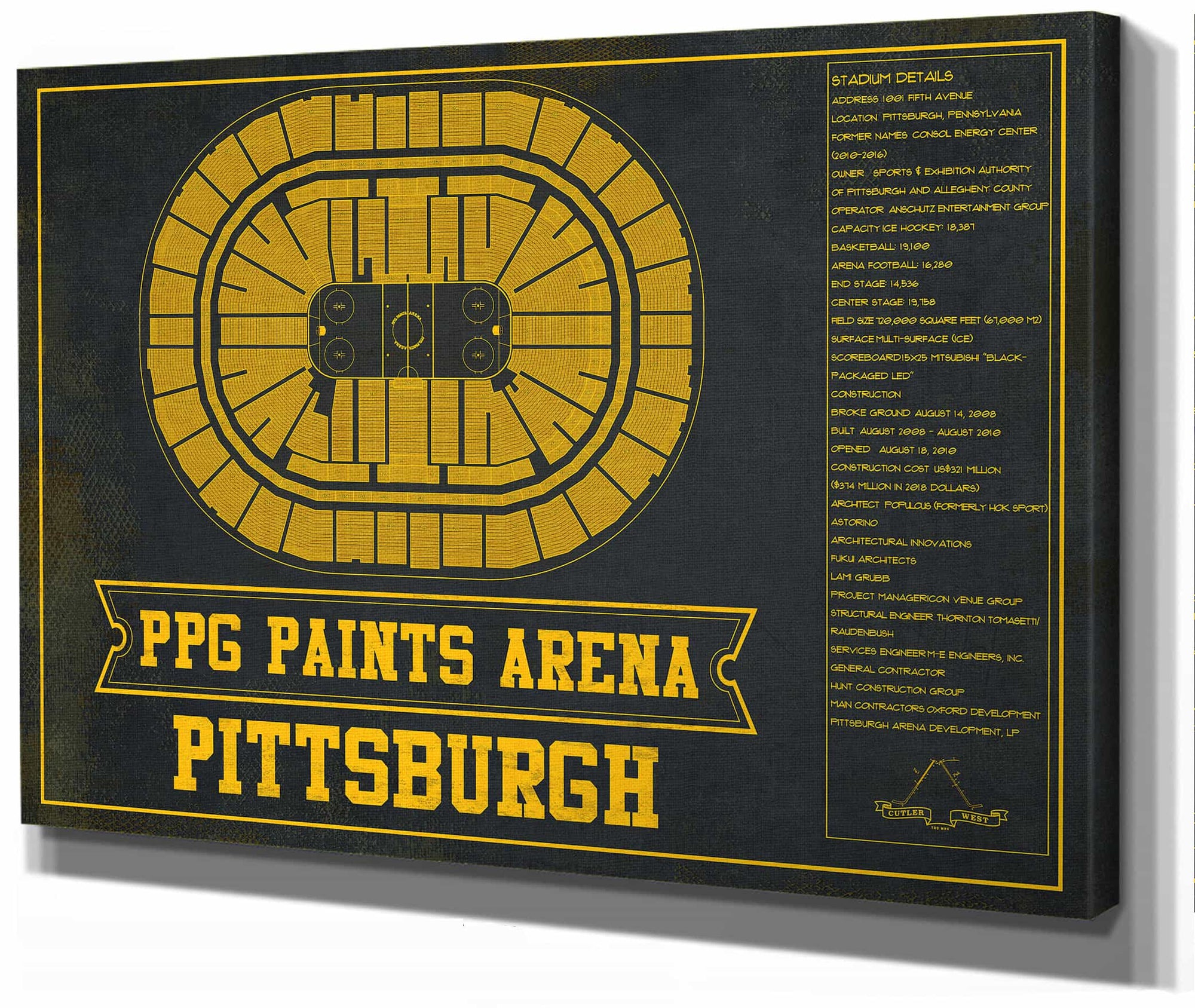 Pittsburgh Penguins PPG Paints Arena Seating Chart - Vintage Hockey Team Color Print