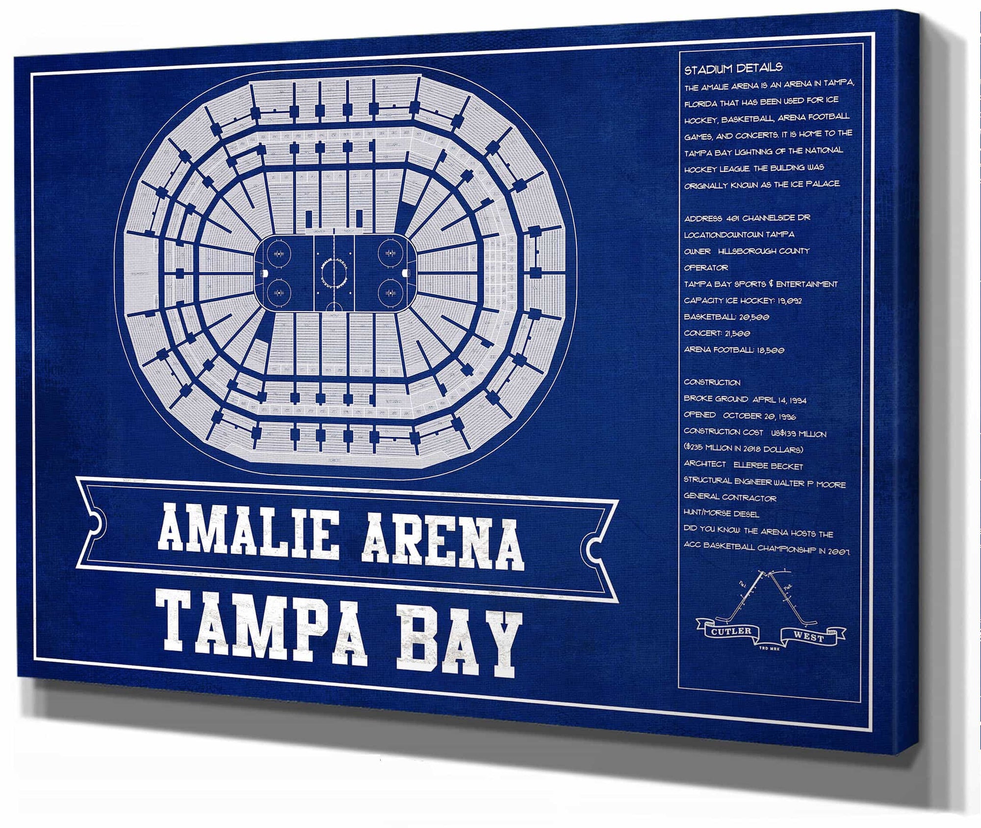 Tampa Bay Lightning Amalie Arena Team Colors Seating Chart - Vintage Hockey Print