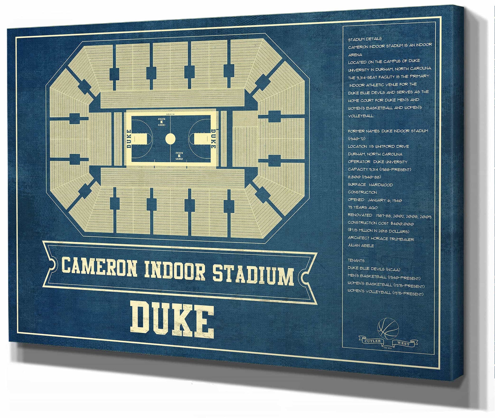 Duke Blue Devils - Cameron Indoor Stadium Seating Chart - College Basketball Blueprint Art
