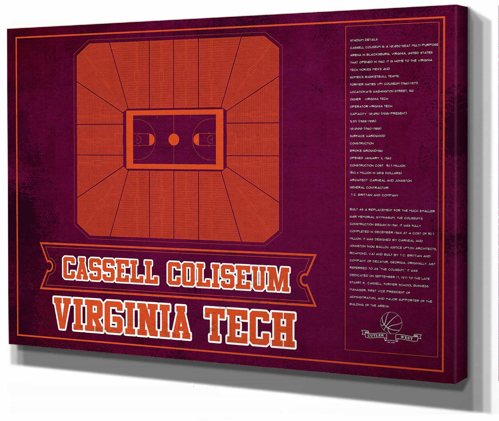 Virginia Cavaliers - John Paul Jones Arena Seating Chart -Team Color- College Basketball Blueprint Art