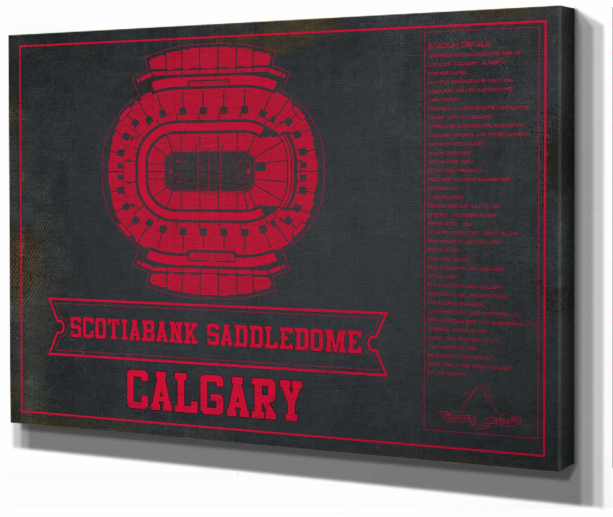 Calgary Flames Scotiabank Saddledome Seating Chart - Vintage Hockey Team Color Print
