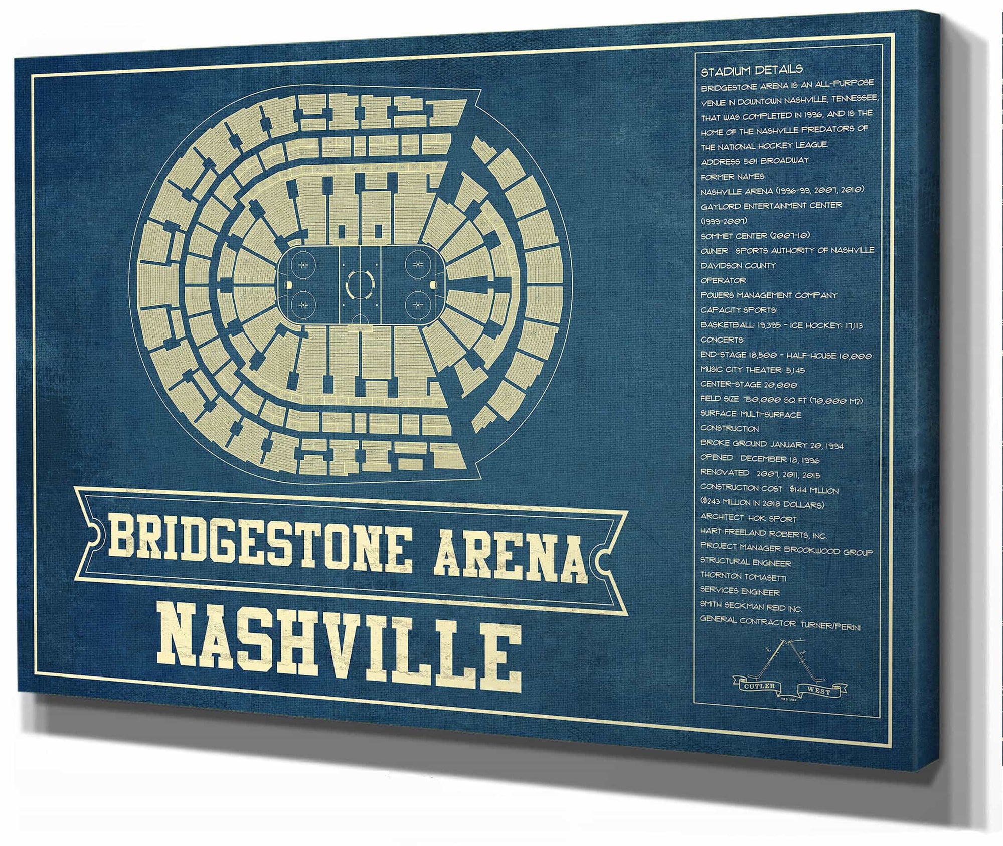 Nashville Predators Bridgestone Arena Seating Chart - Vintage Hockey Print
