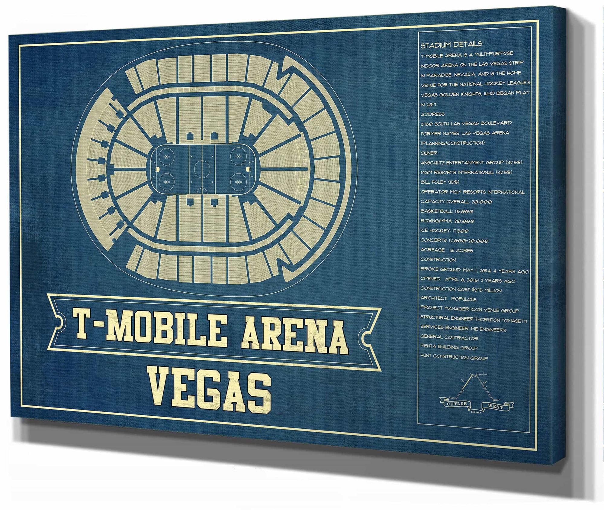 Vegas Golden Knights T-Mobile Arena Seating Chart - Vintage Hockey Print