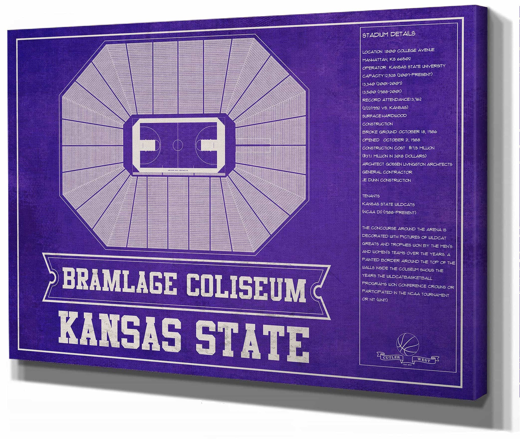 Kansas State Wildcats -Bramlage Coliseum Seating Chart - College Basketball Team Color Art