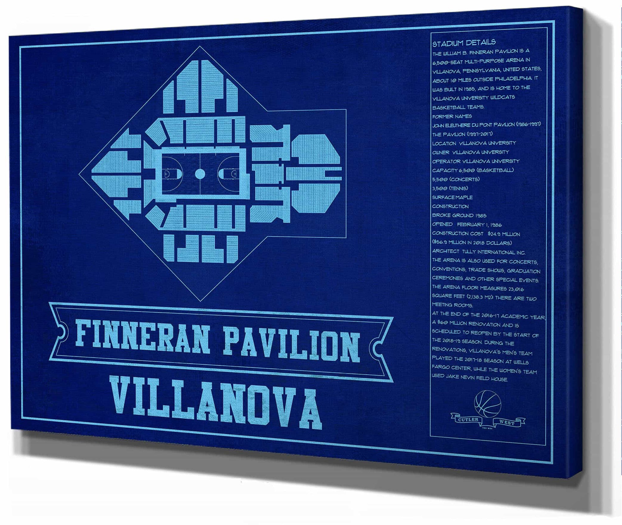 Villanova Wildcats - Finneran Pavilion Seating Chart - College Basketball Blueprint Team Color Art
