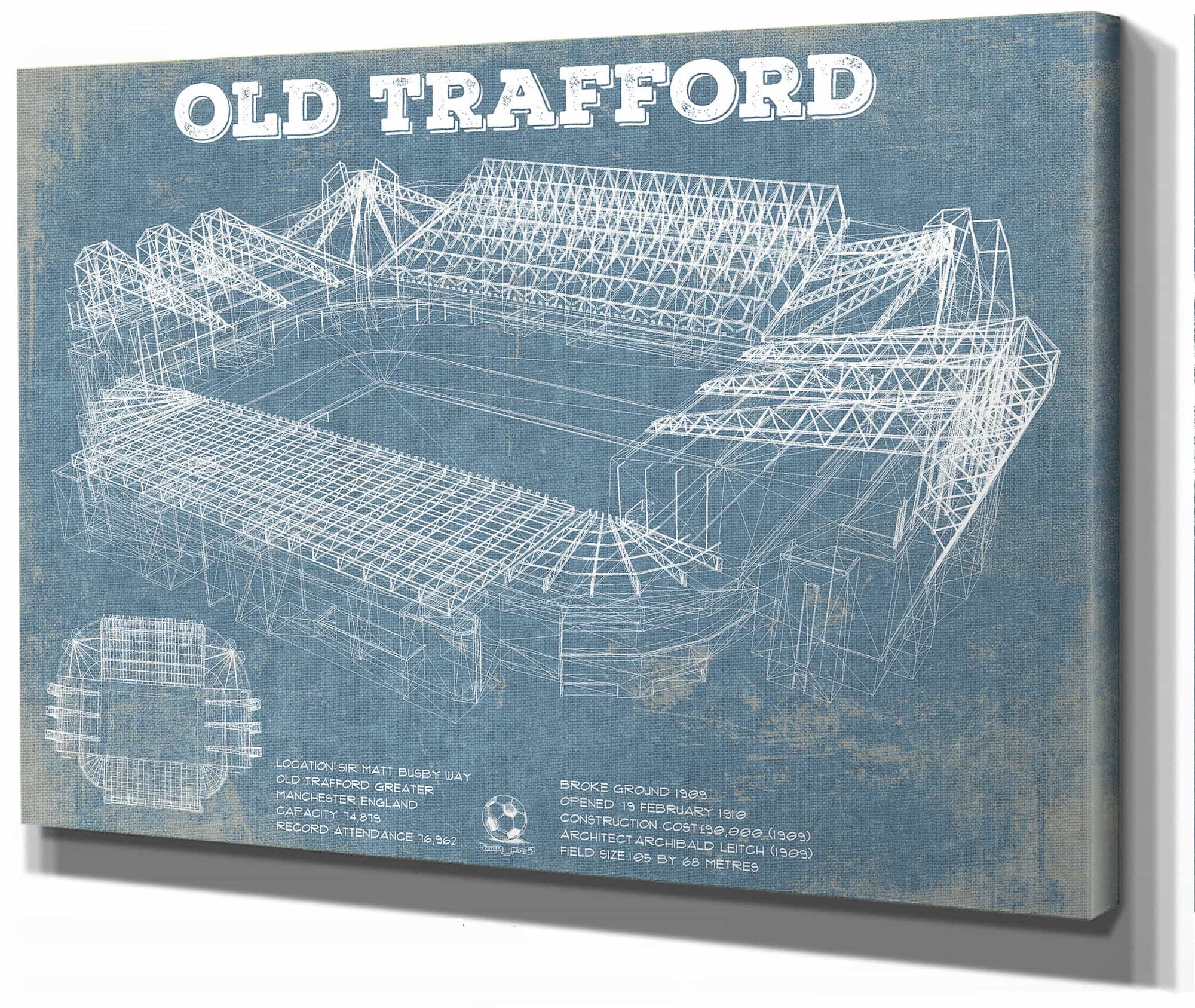 Manchester United F.C. - Old Trafford Stadium Blueprint Vintage Soccer Print