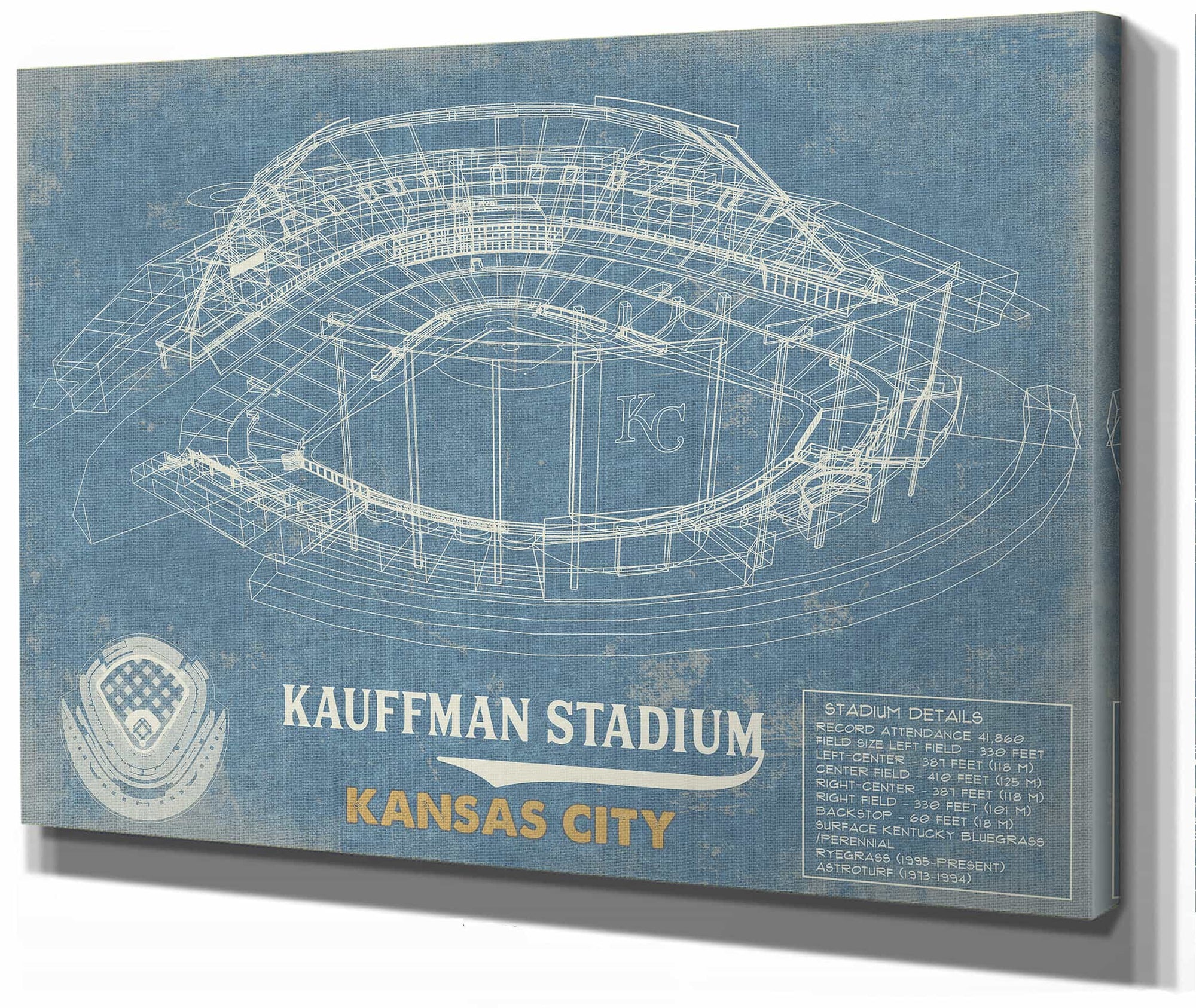 Kansas City Royals Kauffman Stadium Vintage Baseball Print
