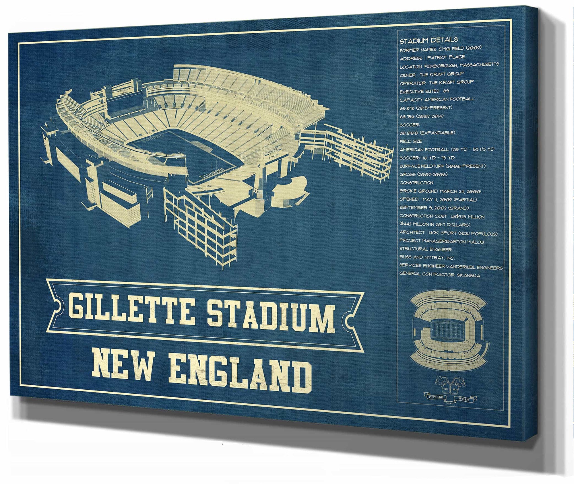 Gillette Stadium New England Patriots - Vintage Football Print