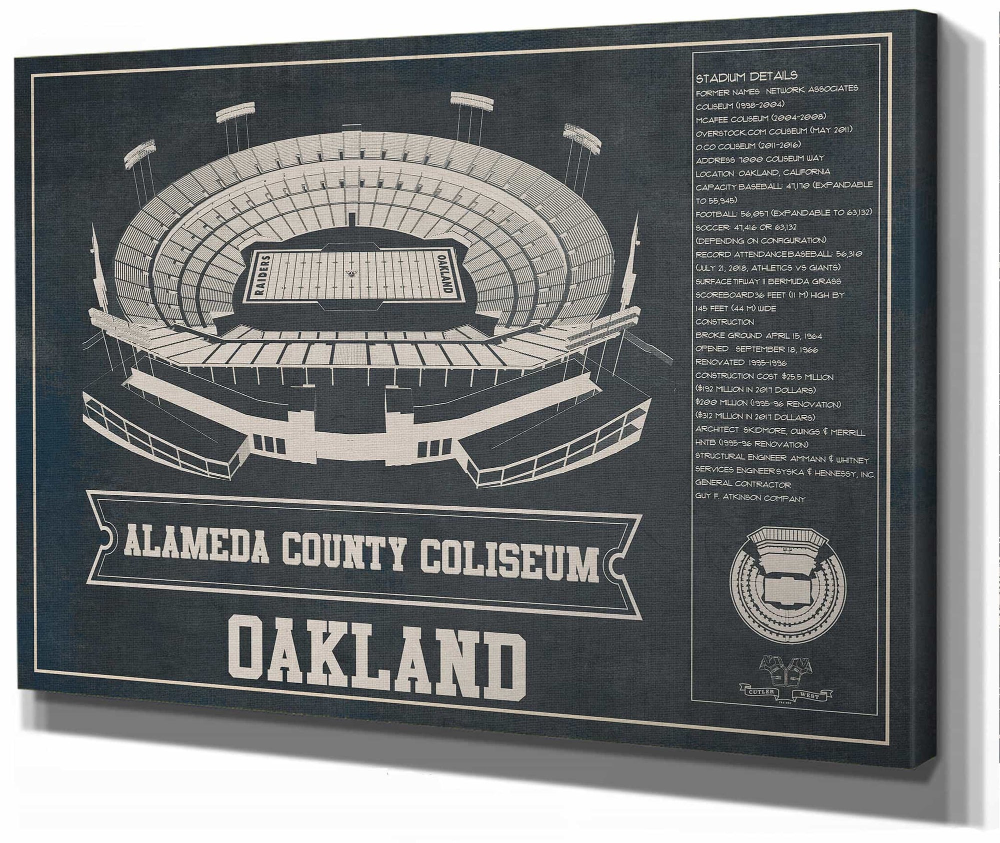 Oakland Raiders Alameda County Coliseum Vintage - Vintage Football Print