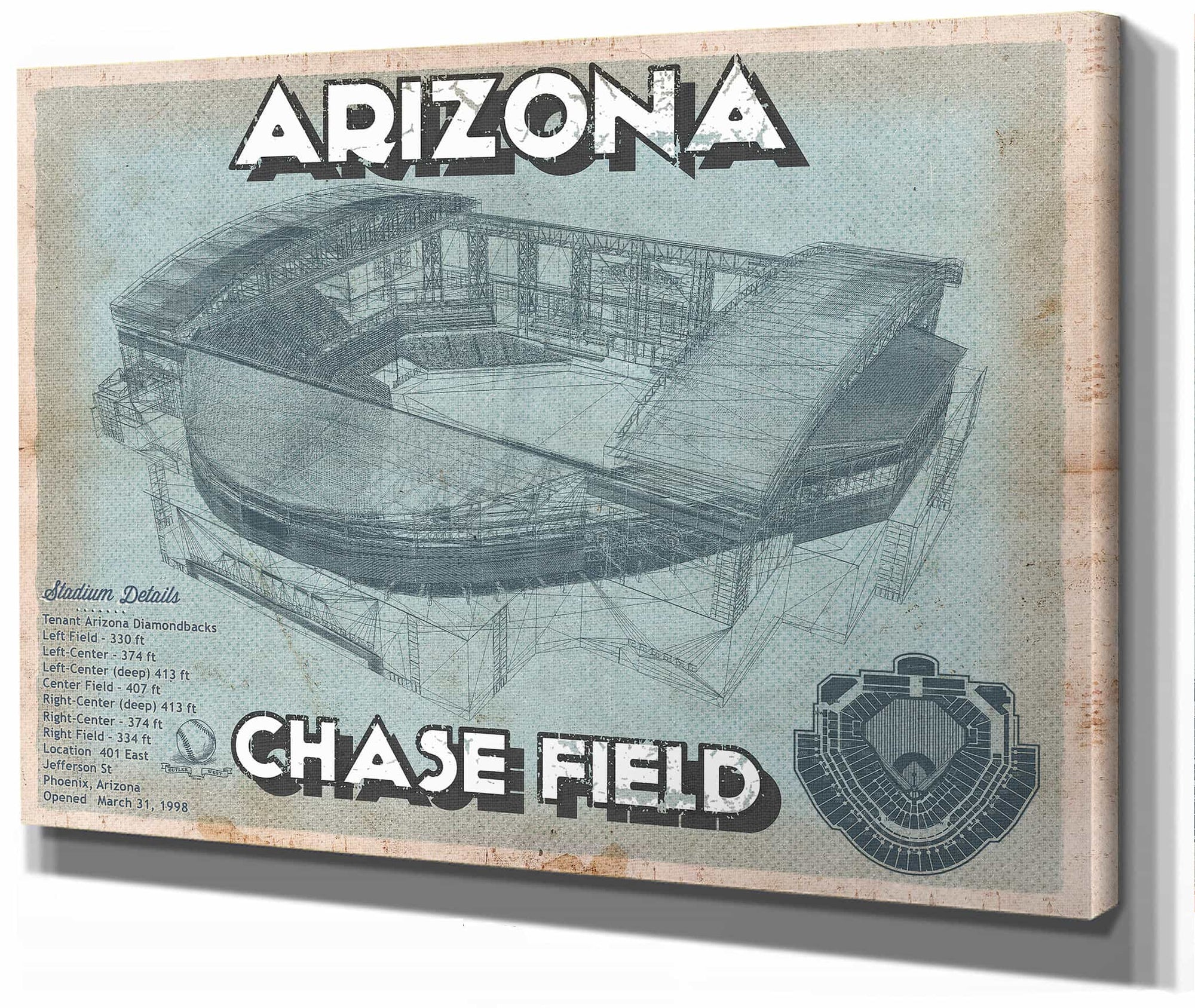 Arizona Diamondbacks - Chase Field Vintage Baseball Fan Print