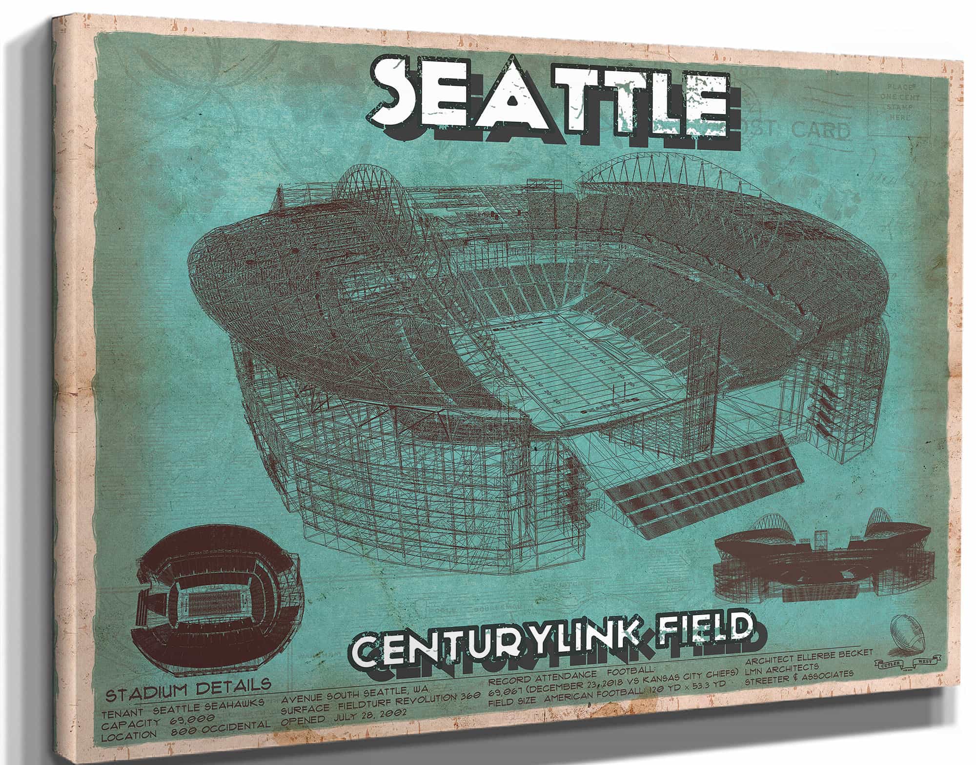 Seattle Seahawks - Century Link Field - Vintage Football Print
