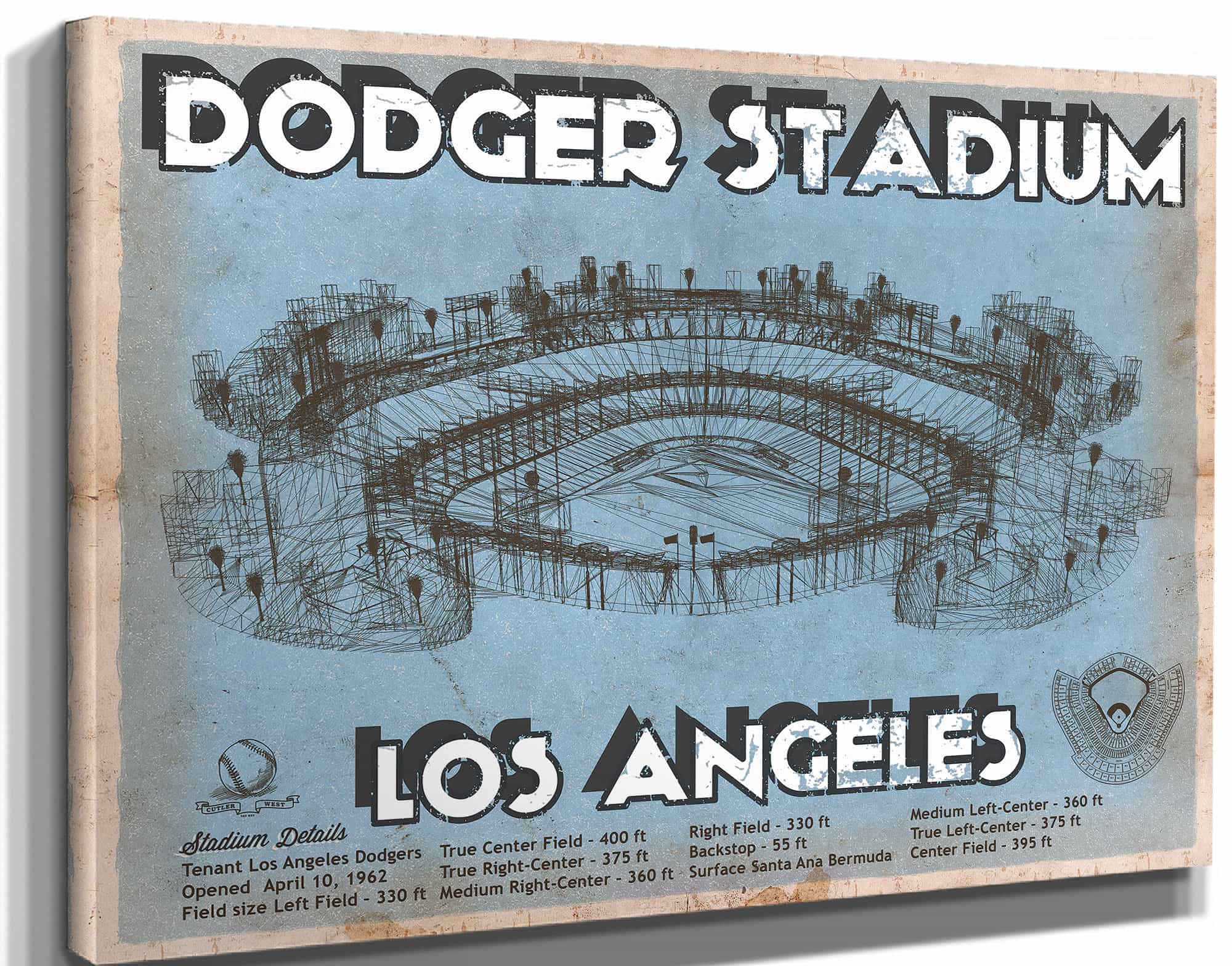 Vintage LA Dodgers Stadium Blueprint Baseball Print