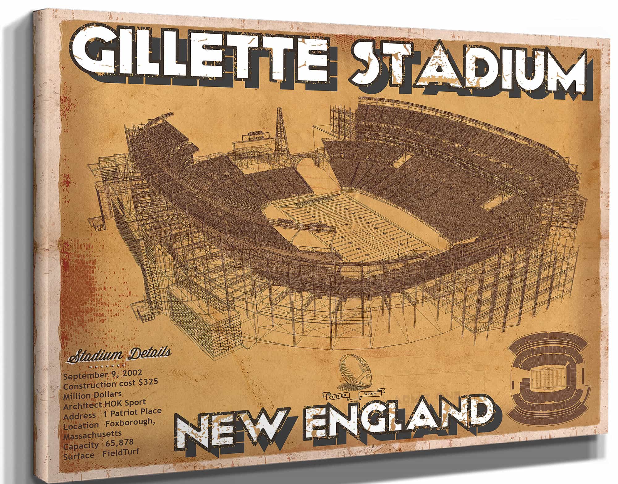 Vintage New England Patriots Gillette Stadium Wall Art