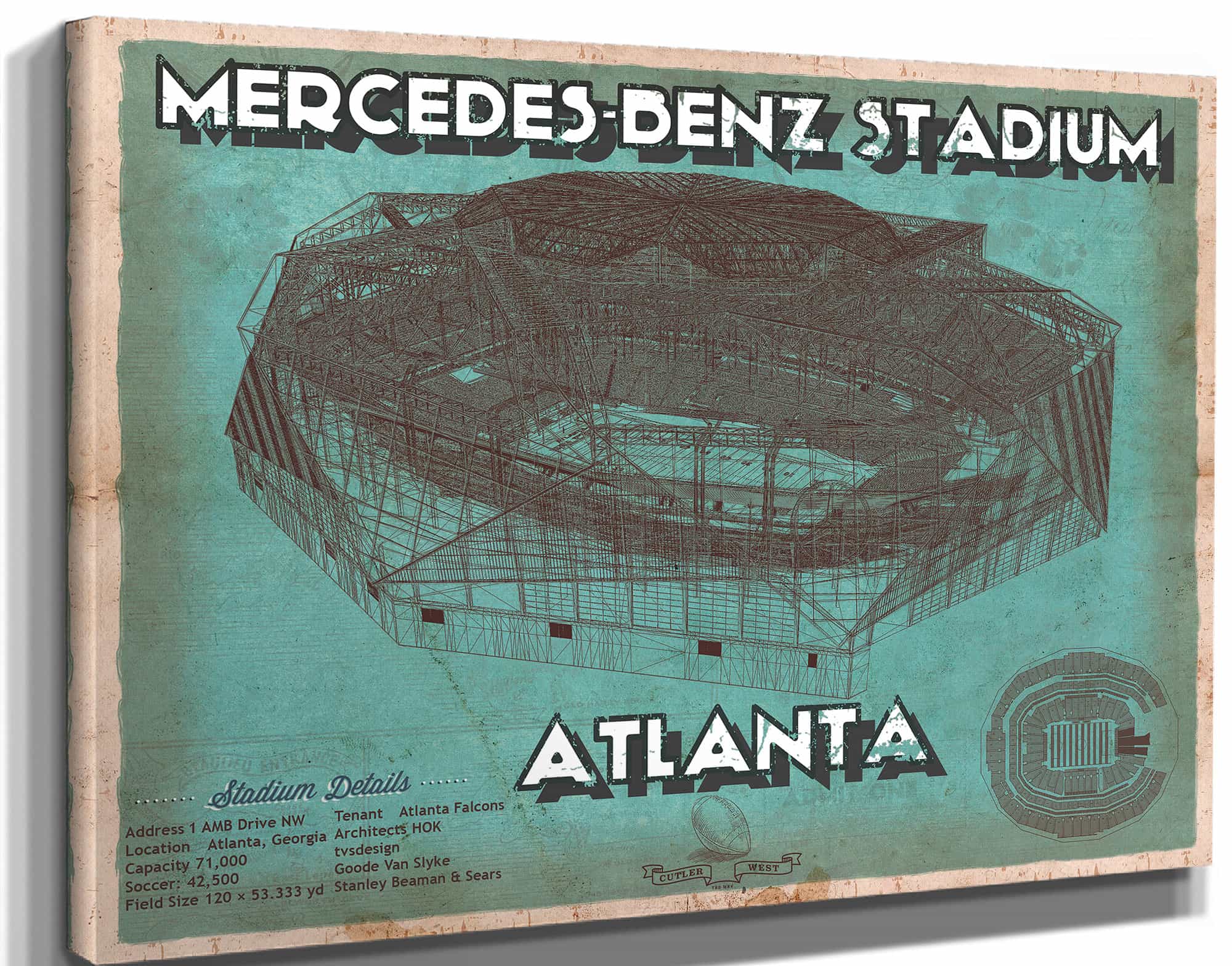 Vintage Atlanta Falcons - Mercedes-Benz Stadium Football Print