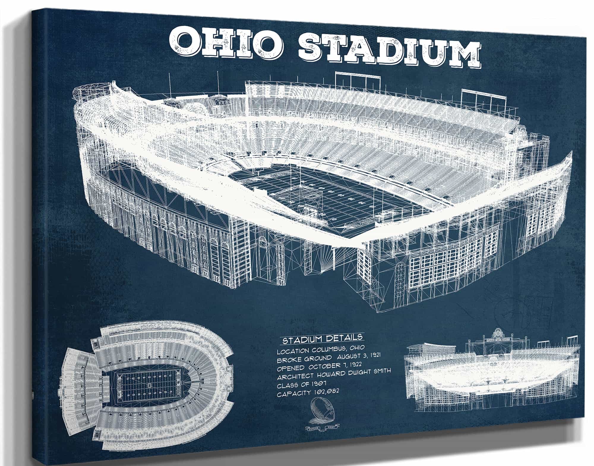 Ohio State Buckeyes Art - Ohio Stadium Vintage Stadium Blueprint Art Print