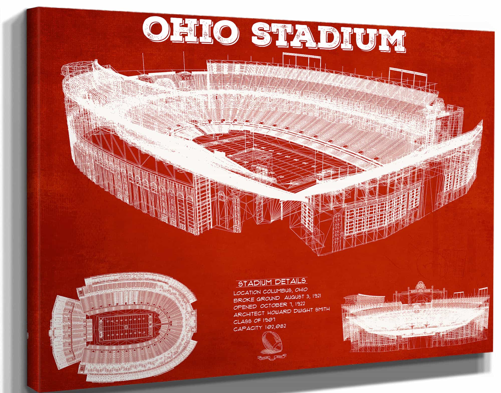 Ohio State Buckeyes Art - Ohio Stadium Vintage Stadium Blueprint Art Team Print