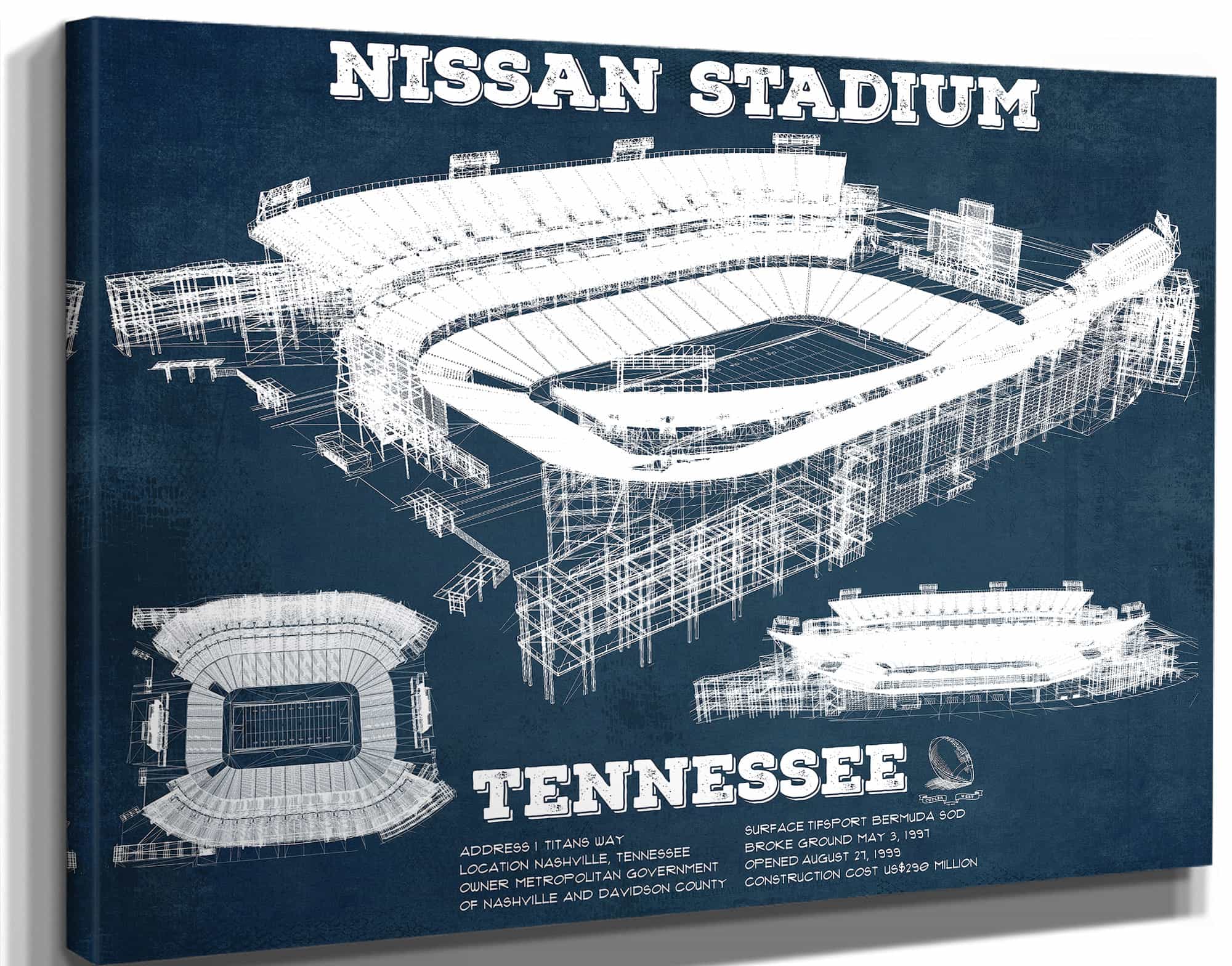Tennessee Titans Nissan Stadium - Vintage Football Print 3