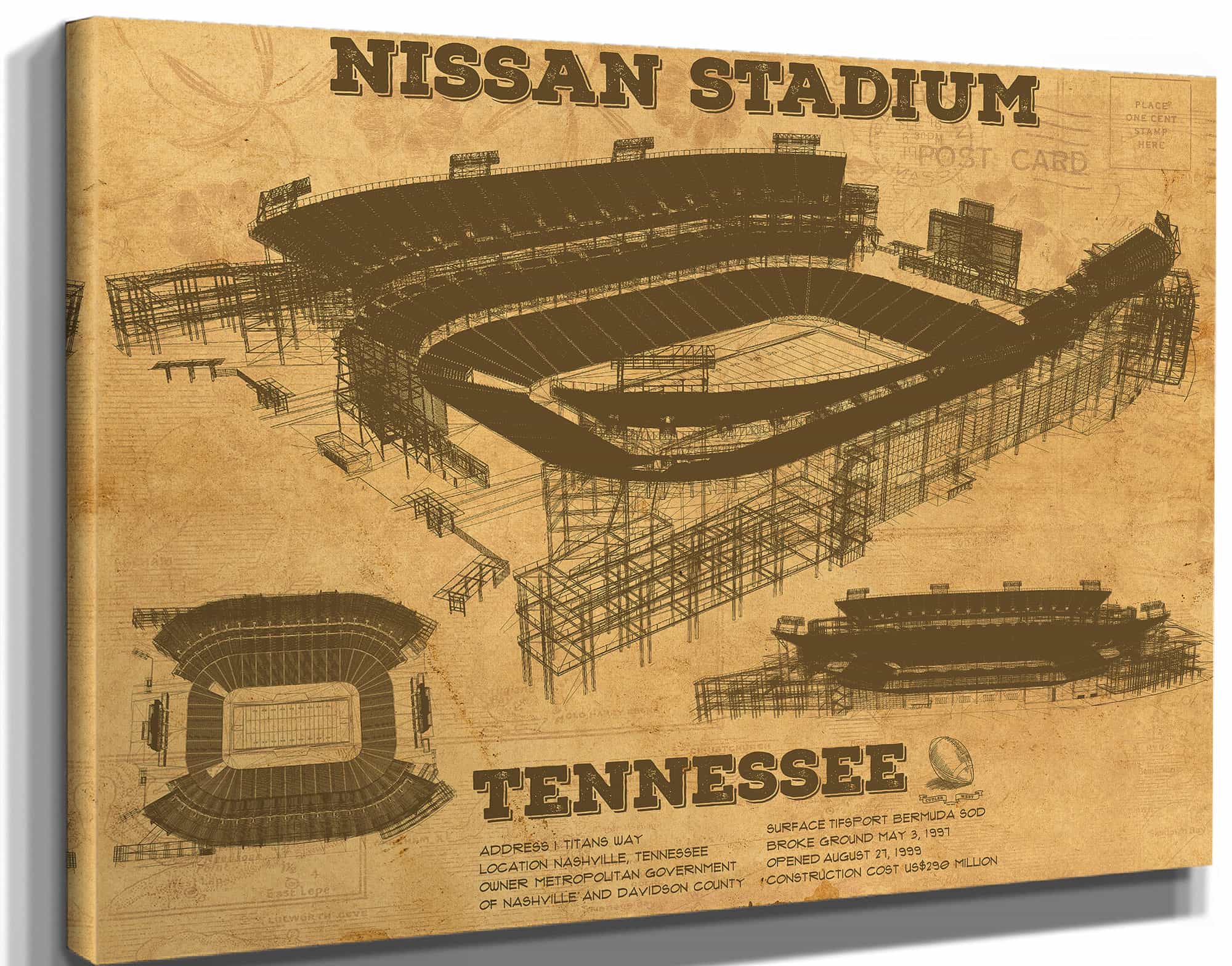 Tennessee Titans Nissan Stadium - Vintage Football Print 4