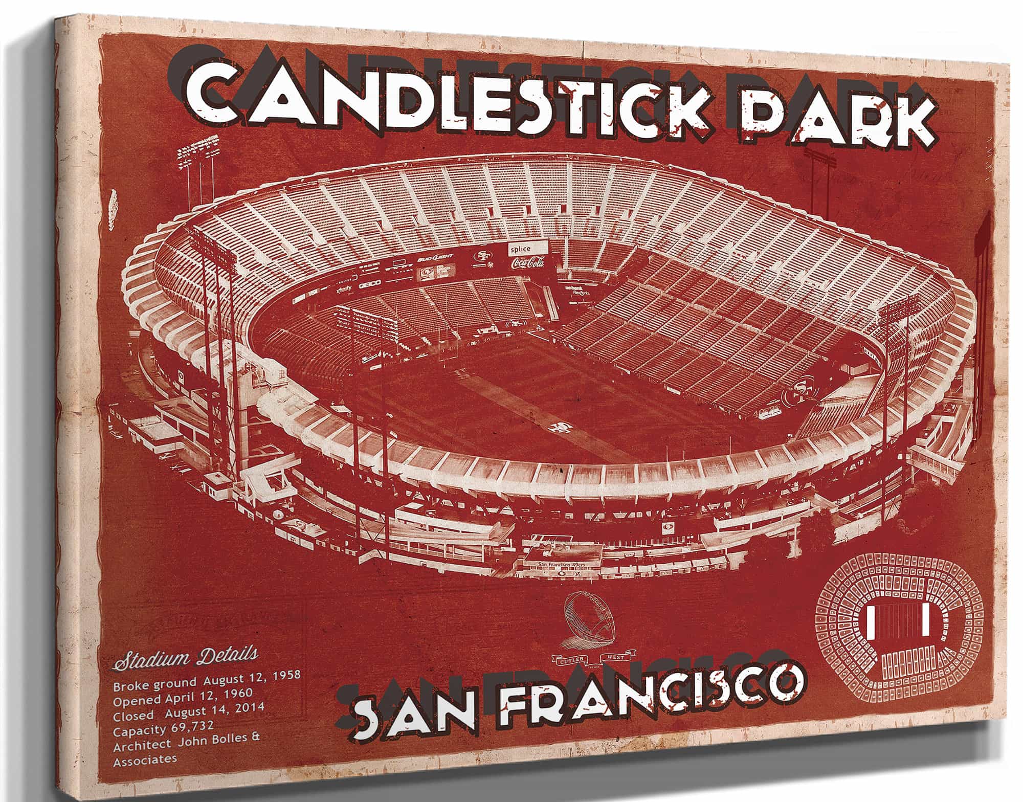 San Francisco 49ers - Vintage Candlestick Park Football Print
