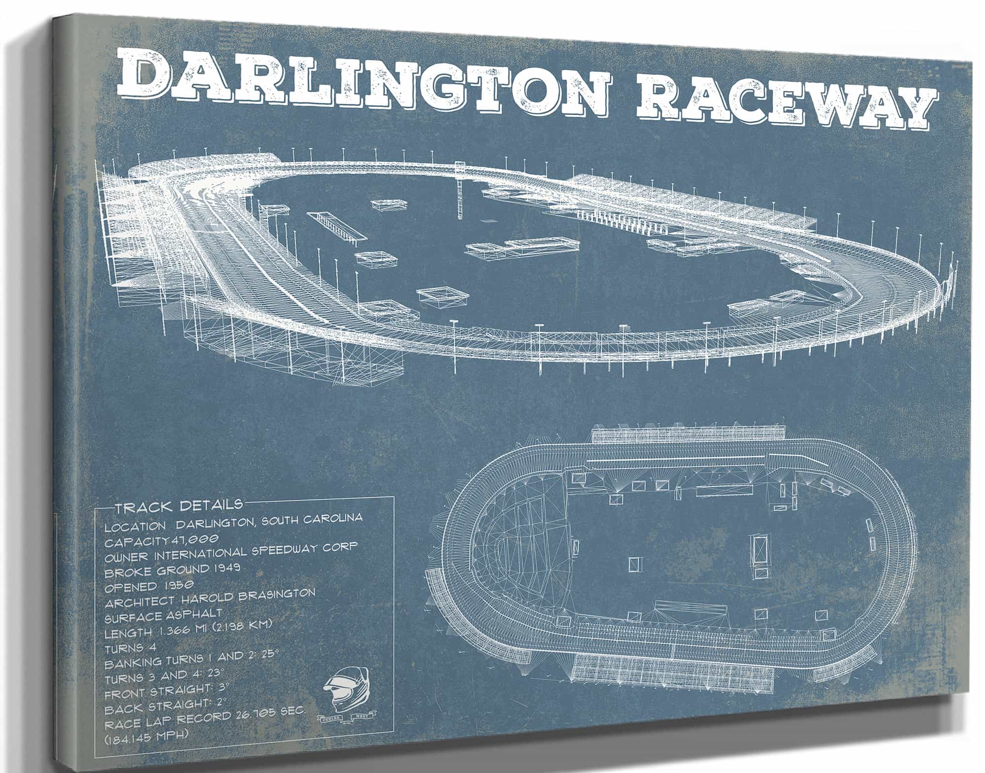 Darlington Raceway Blueprint NASCAR Race Track Print