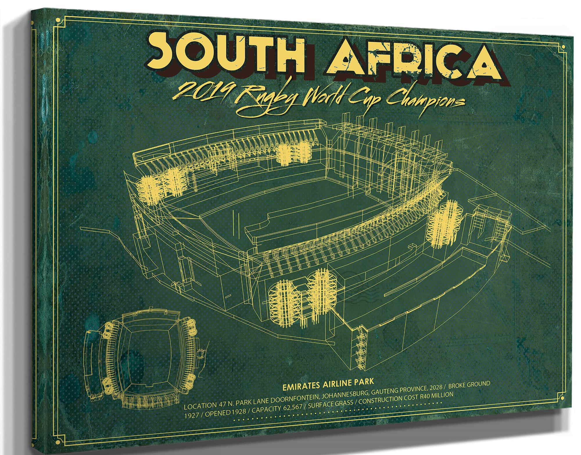 South Africa World Cup 2019 Champions - Vintage Ellis Park Stadium Print