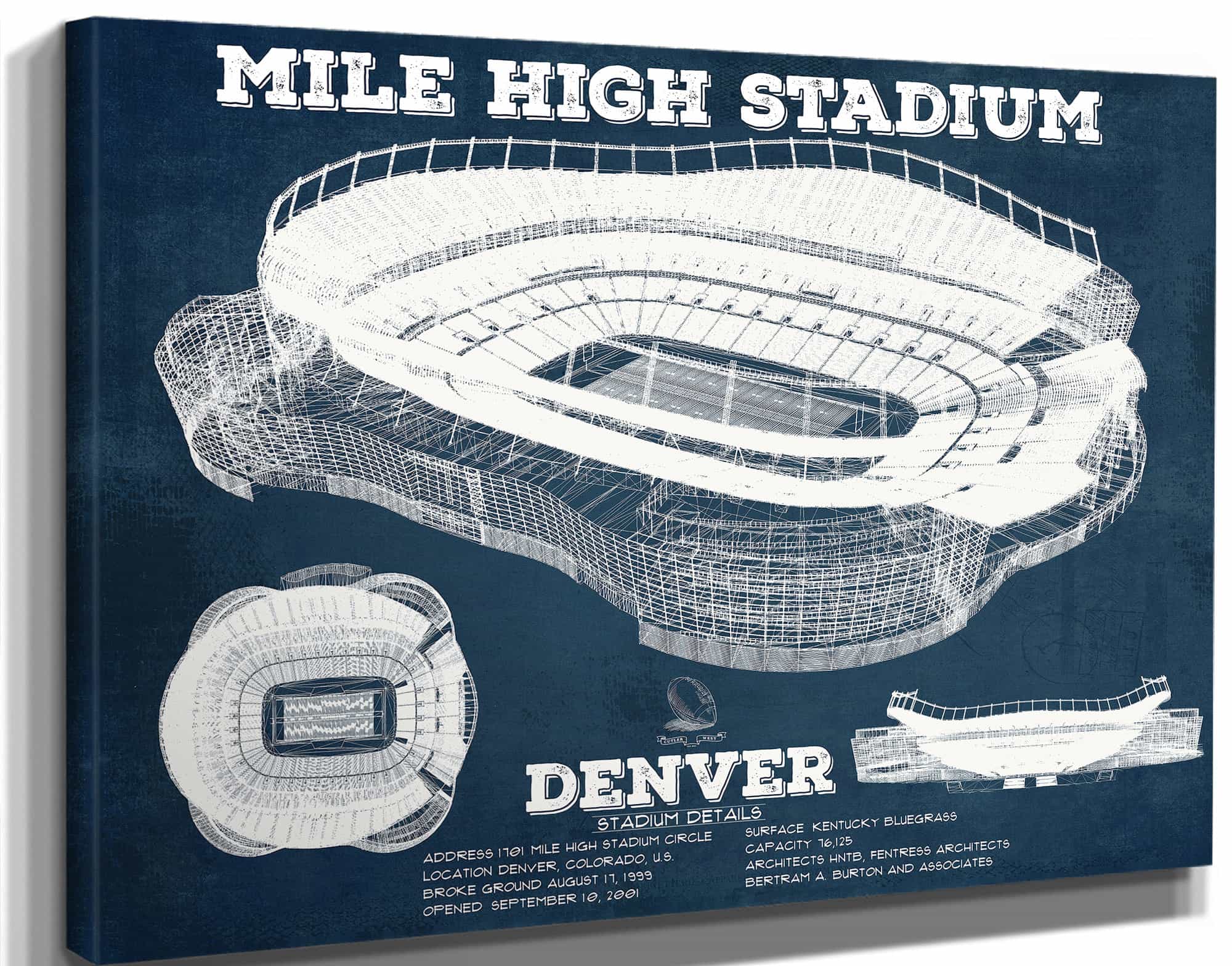 Vintage Denver Broncos Mile High Stadium Football Print