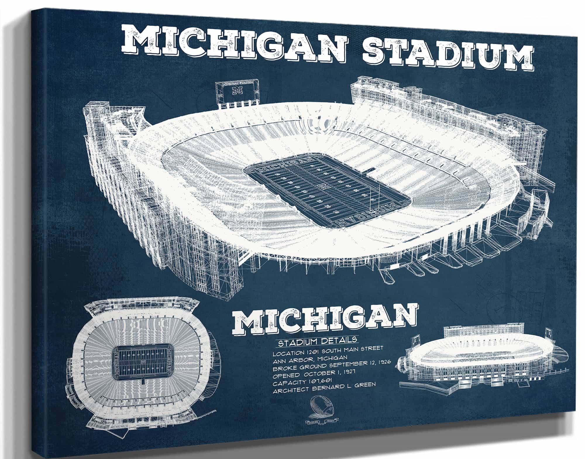 Michigan Wolverines Art - Michigan Stadium Vintage Stadium Blueprint Art Print