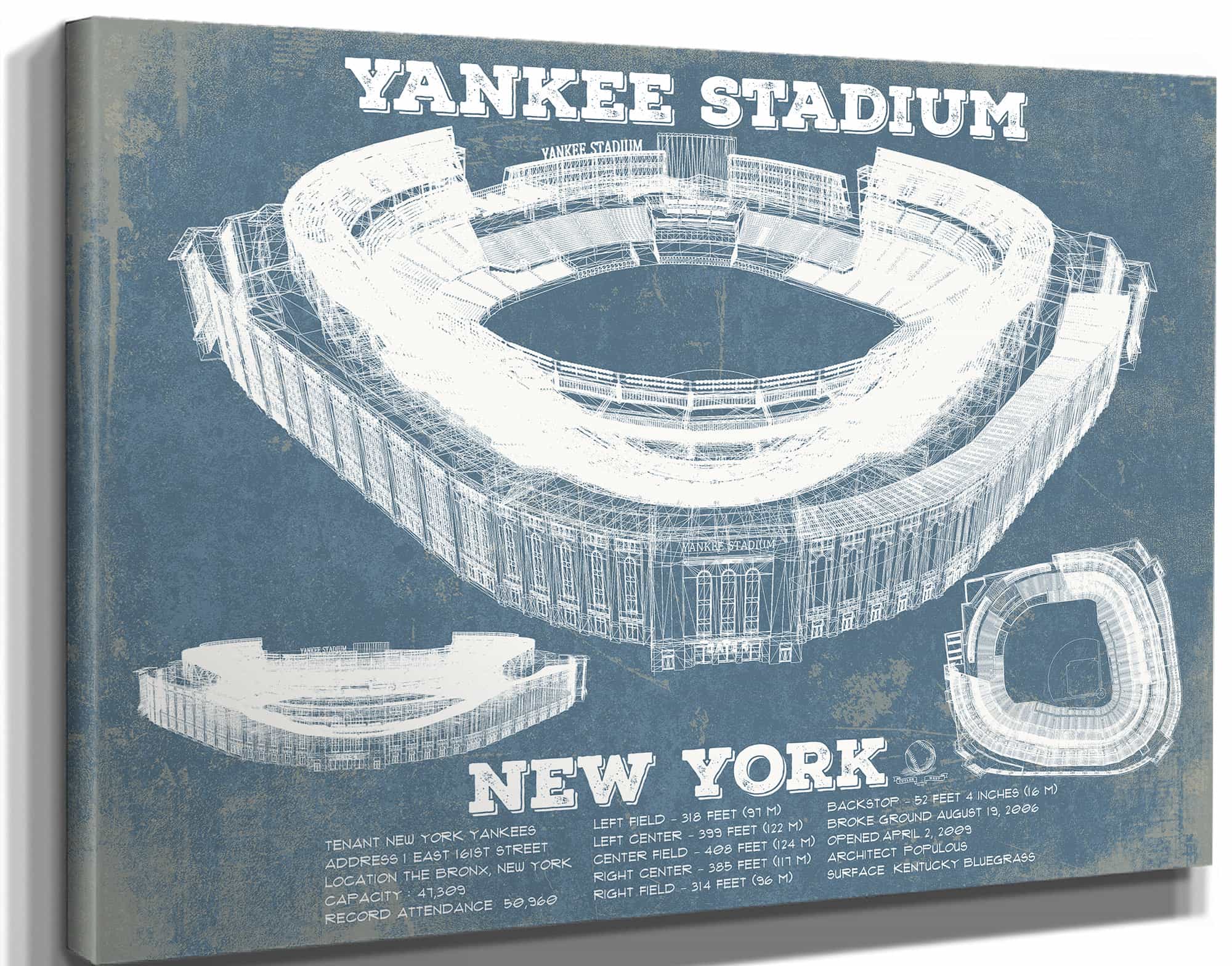NY Yankees - Yankee Stadium Blueprint Vintage Baseball Print