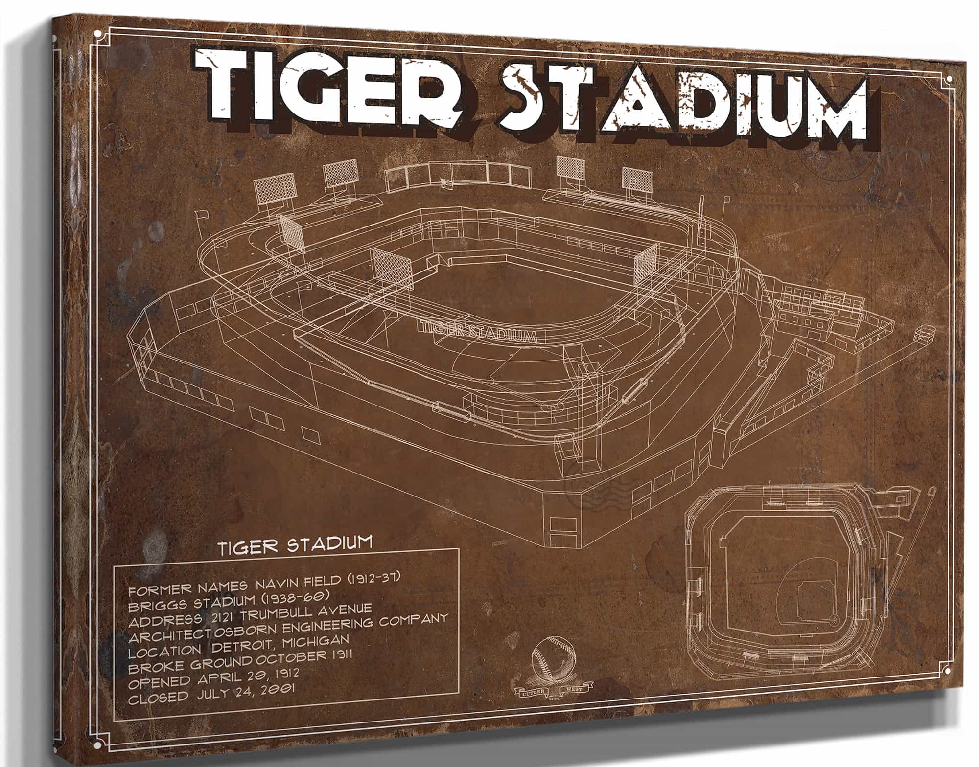 Vintage Tiger Stadium Baseball Detroit Tigers Print