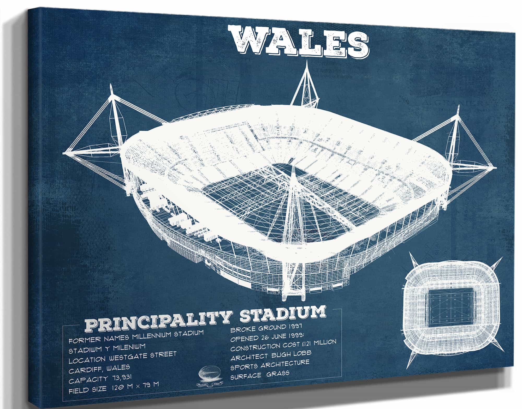 Wales Rugby - Vintage Millenium Principality Stadium Print