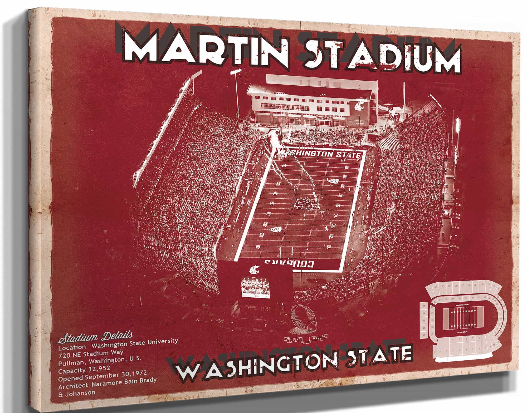 Washington State Cougars Martin Stadium Team Color Vintage Art Print