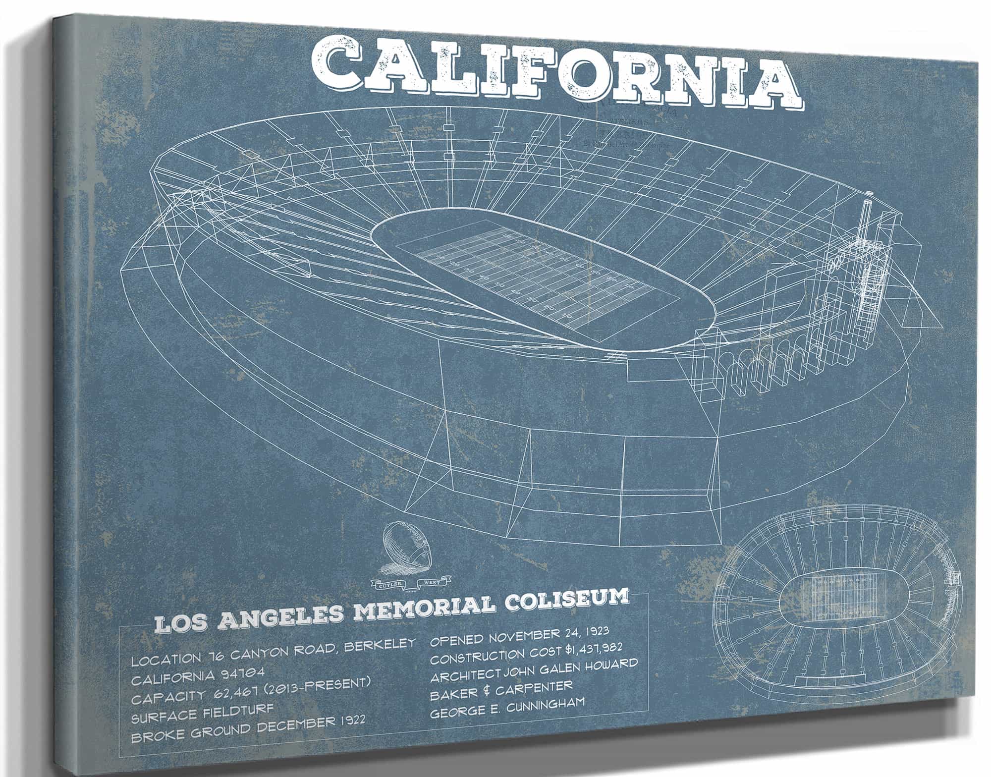 California Memorial Stadium Art - University of California Bears Vintage Stadium & Blueprint Art Print