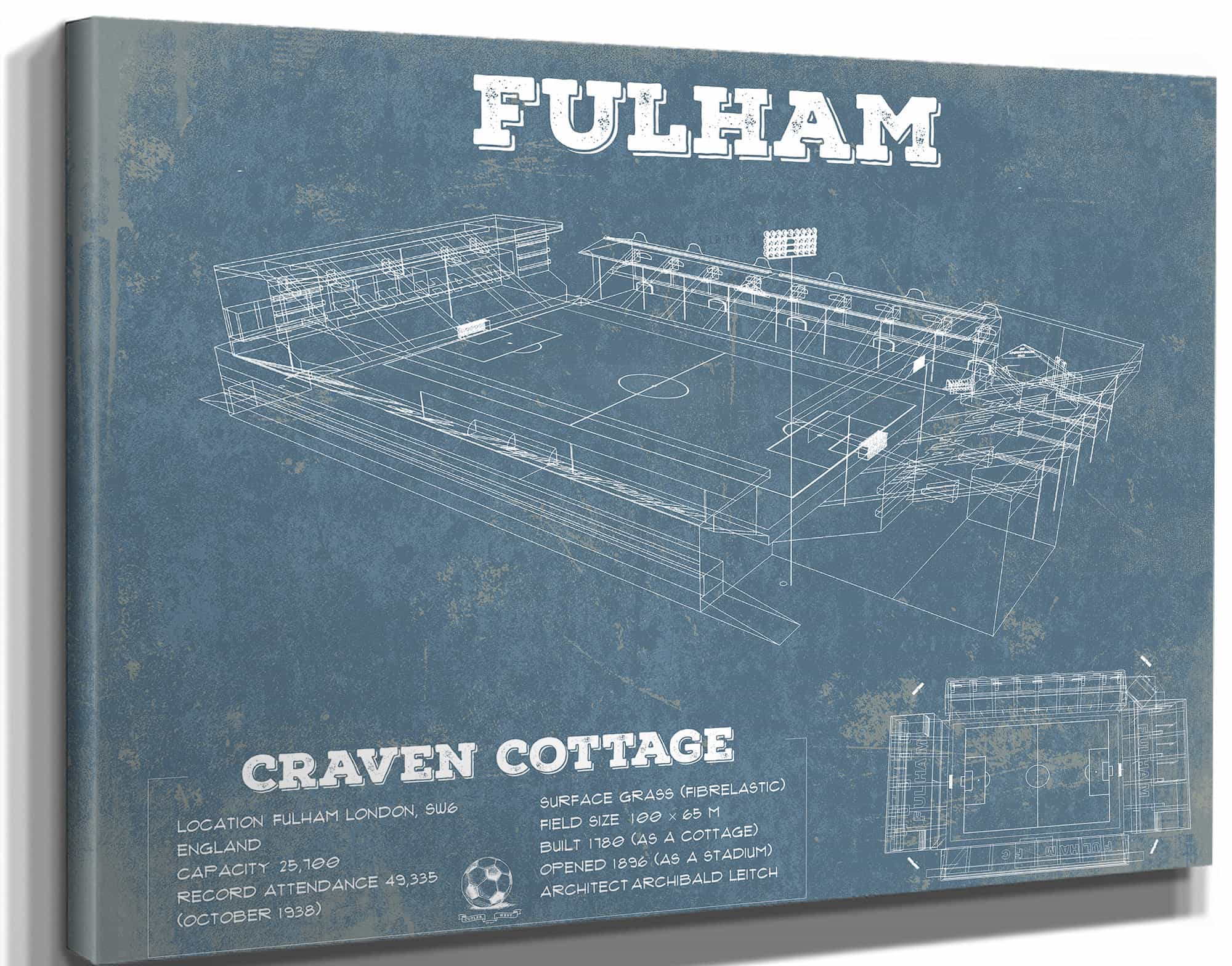 Fulham Football Club Craven Cottage - Vintage Soccer Print