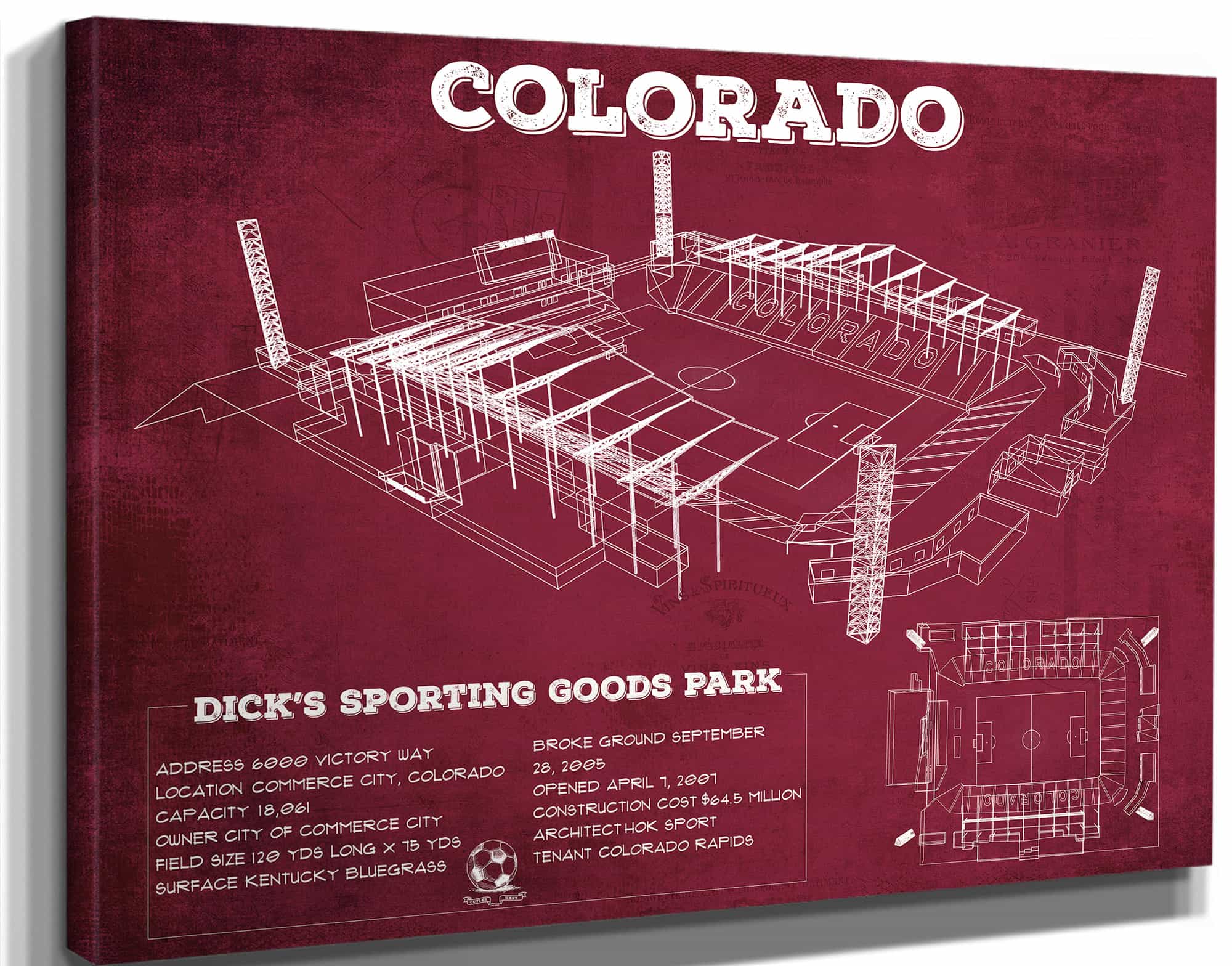 Colorado Rapids MLS - Dick's Sporting Goods Park Vintage Soccer Print