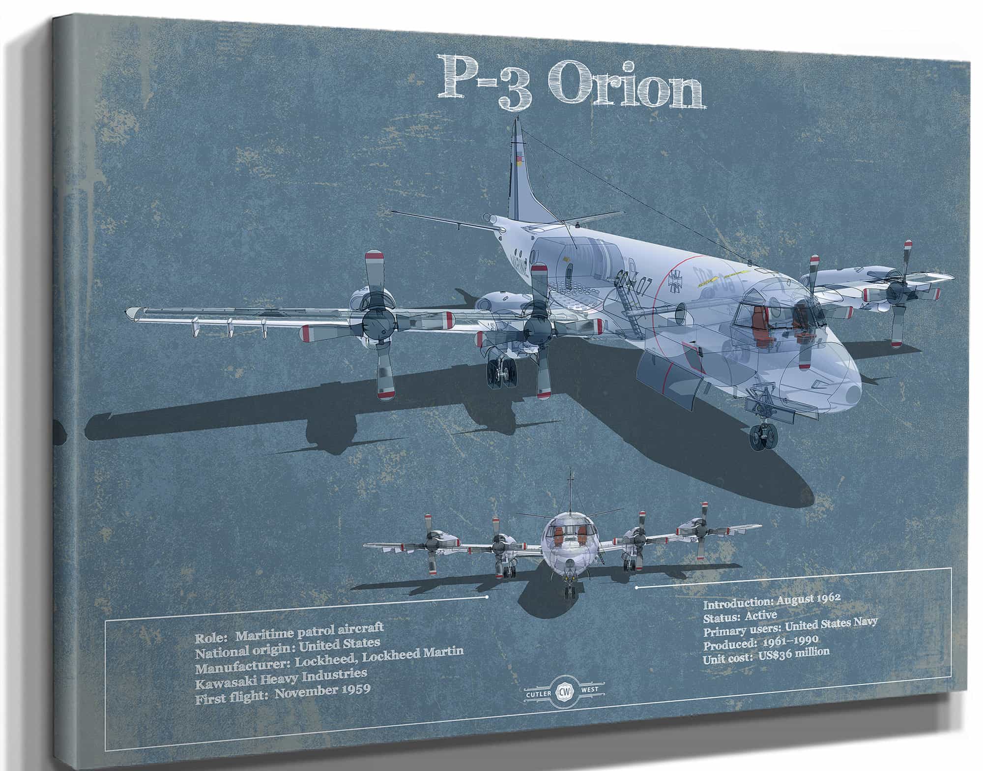 P-3 Orion Aircraft Blueprint Original Military Wall Art