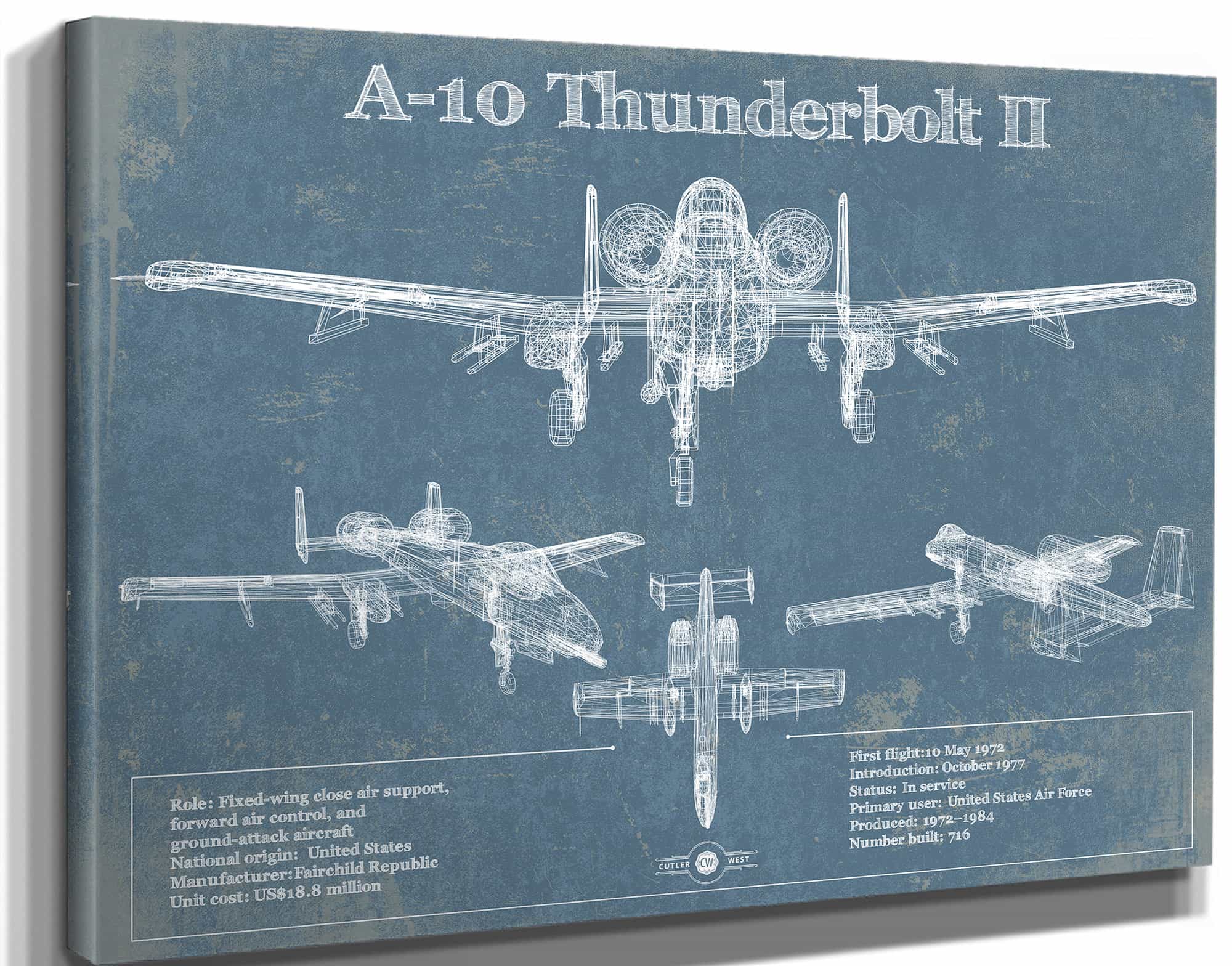 A-10 Thunderbolt II Patent Blueprint Original Military Wall Art