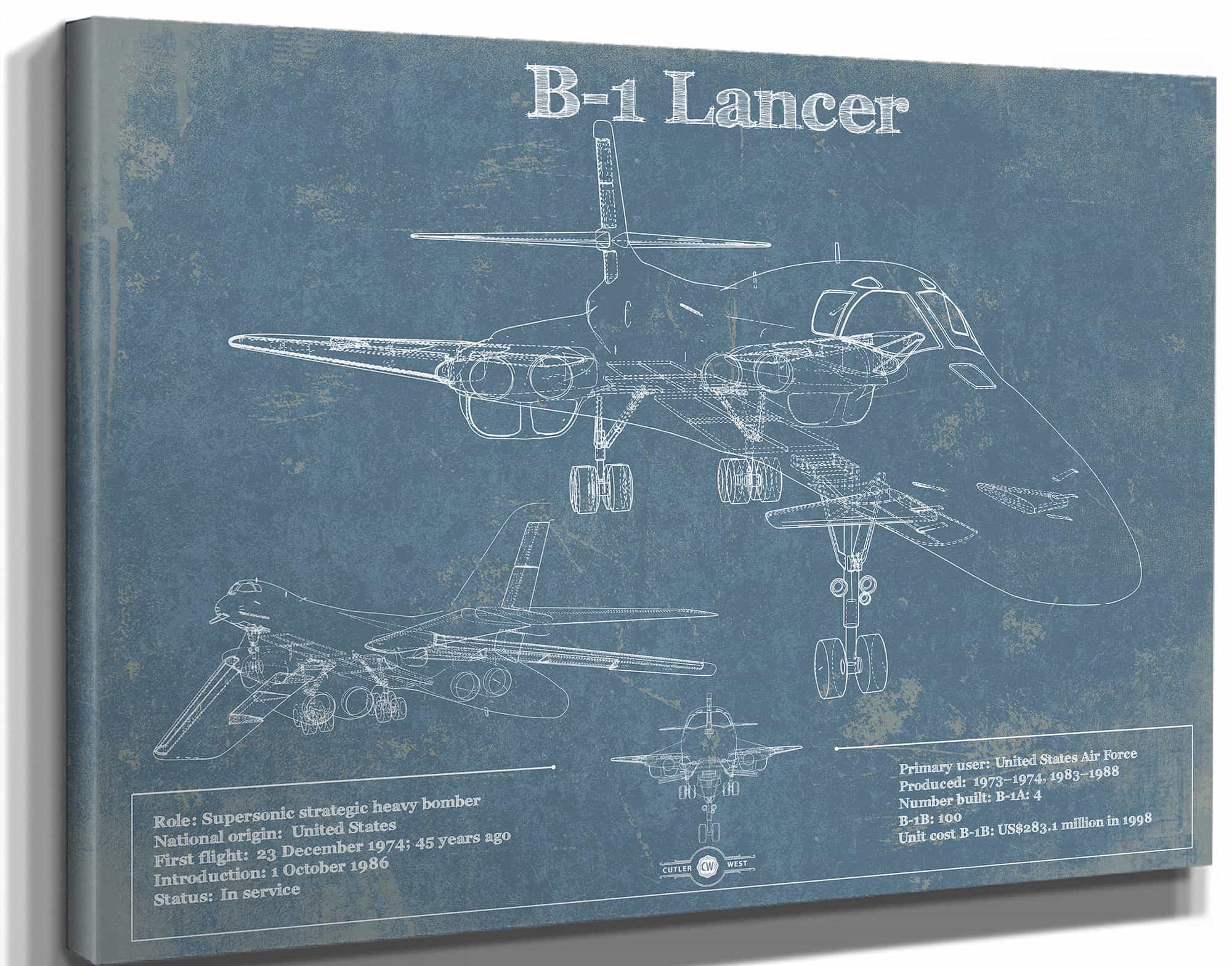 B-1 Bomber Patent Blueprint Original Military Wall Art