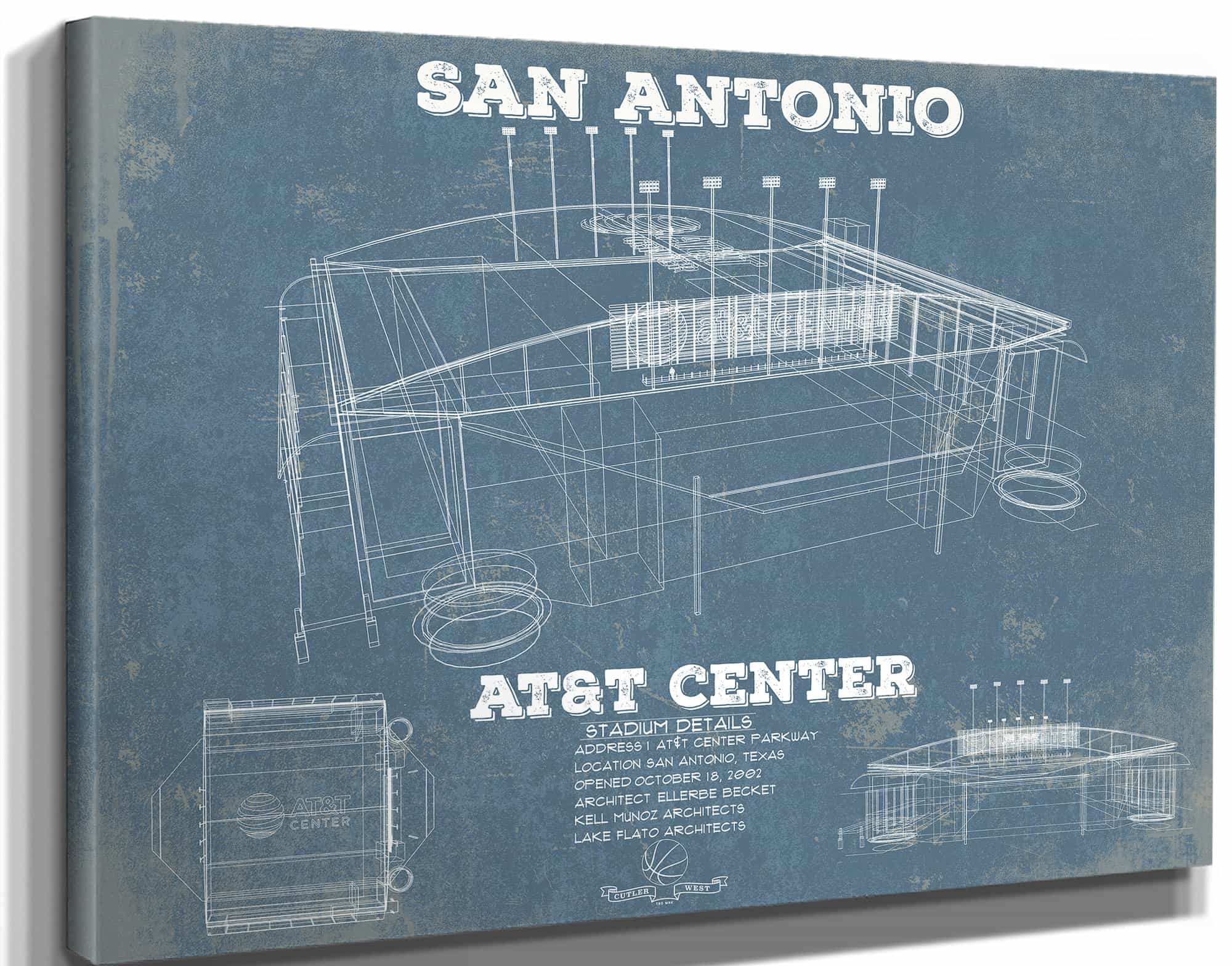 San Antonio Spurs - AT&T Center Vintage Basketball Blueprint NBA Print