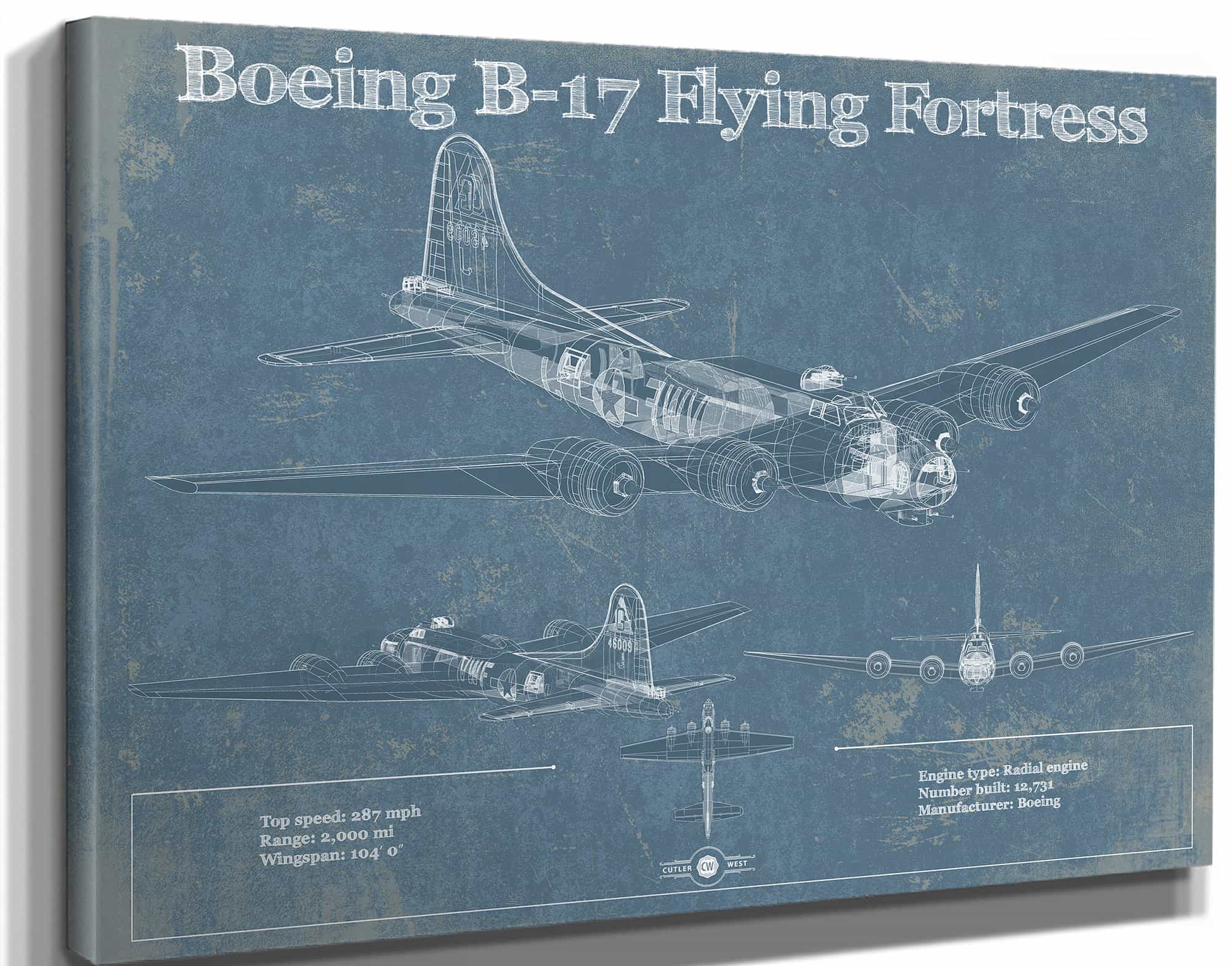 Boeing B-17 Flying Fortress  Vintage Aviation Blueprint - Custom Pilot Name Can Be Added