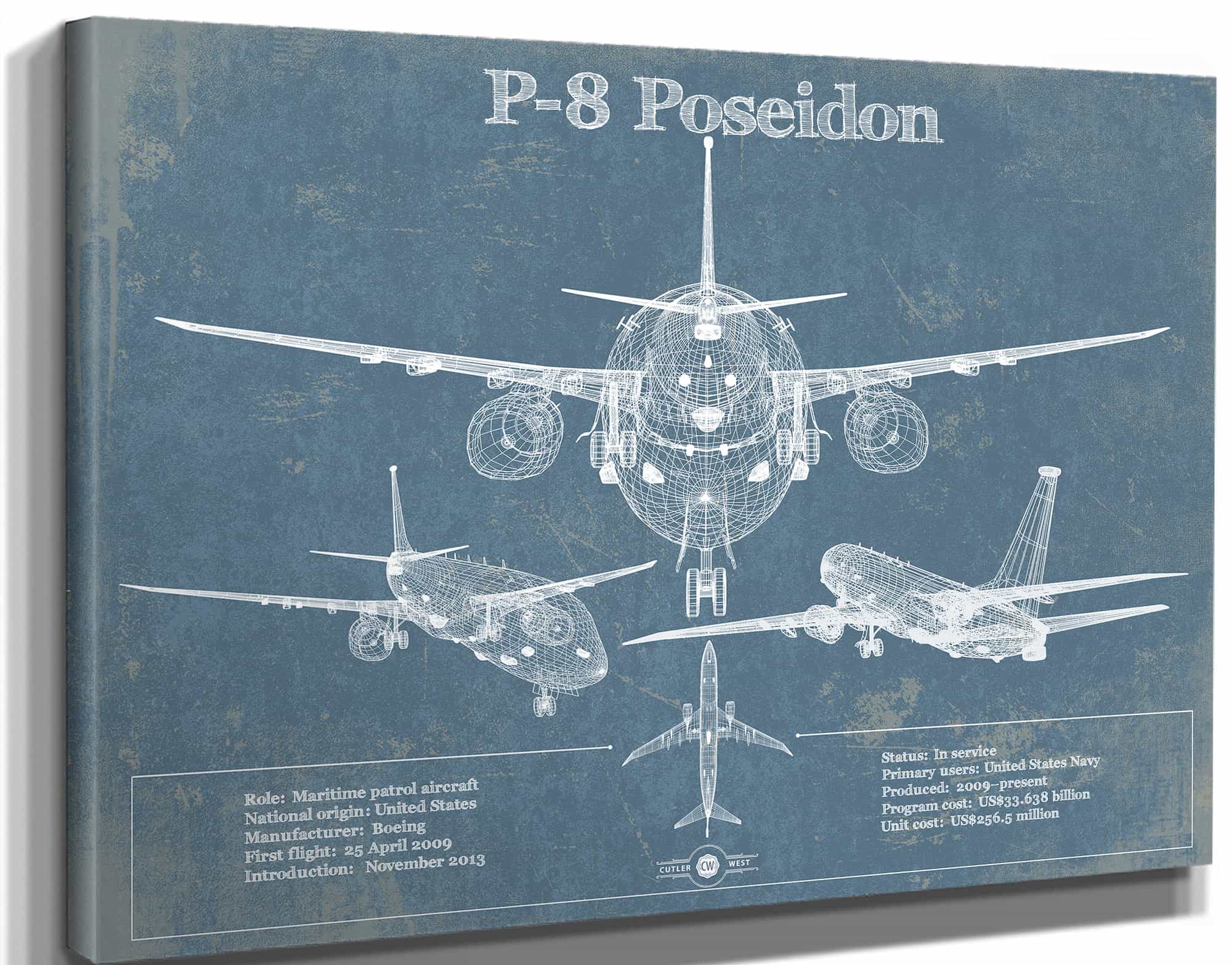 P-8 Poseidon Aircraft Blueprint Original Military Wall Art